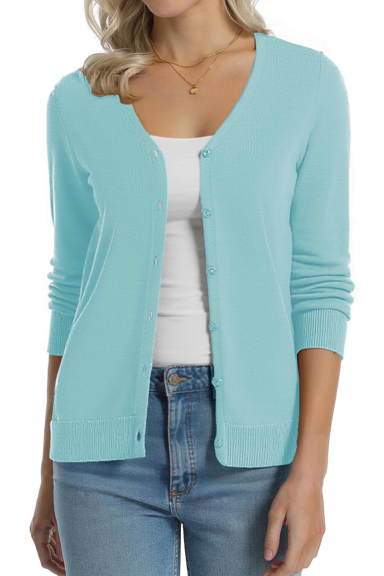 QUALFORT Women's 100% Cotton Lightweight Cardigans Long Sleeve Sweater