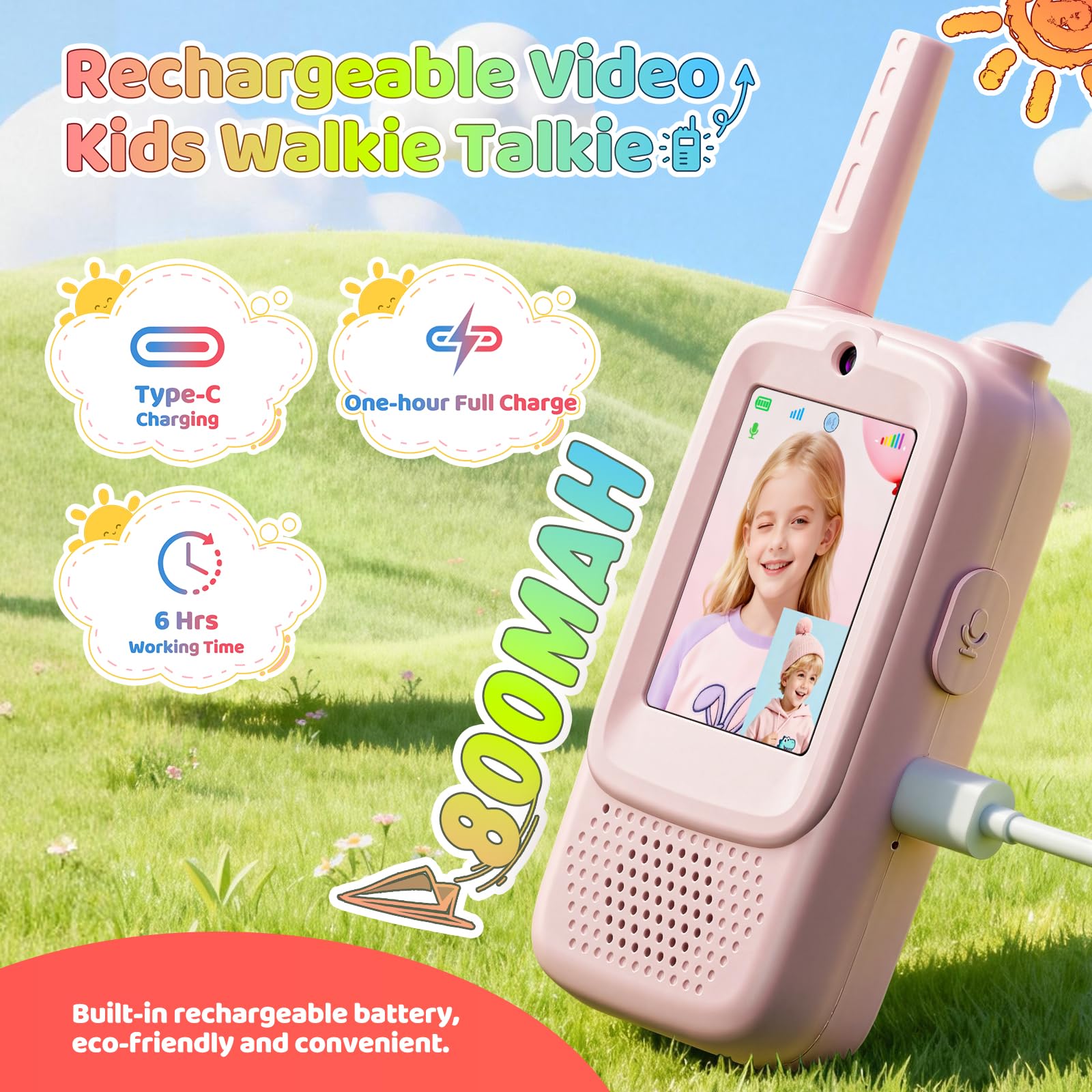 Video Walkie Talkies for Kids 2 Pack Rechargeable Video Intercom Kids Walkie Talkies with Voice Changer, 1000 Feet Range - Image 2