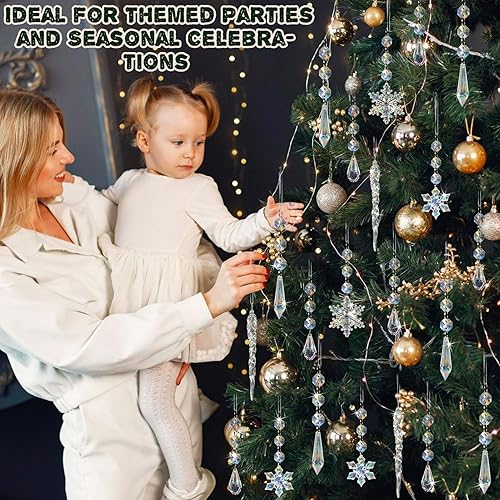 Miniatura 5 de 32 piezas de adornos de Navidad de cristal - Adornos de árbol de Navidad iridescentes, copos de nieve acrílicos, colgantes de icicles que caen,
