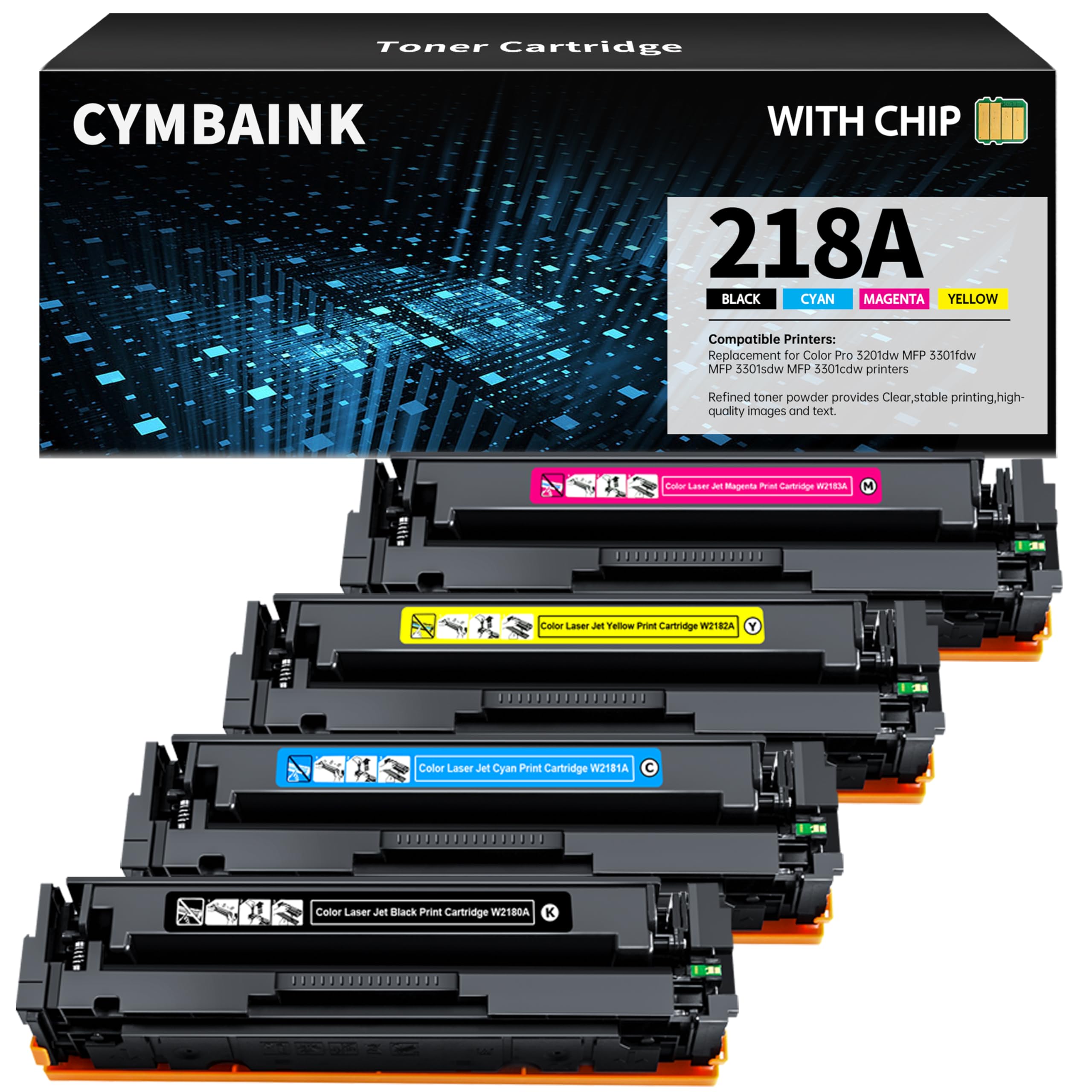 with Chip 218A Toner Cartridge Replacement for HP 218A 218X Toner for Color Pro 3201dw; Color Pro MFP 3301cdw 3301fdw 3301sdw Printers (4 Pack)