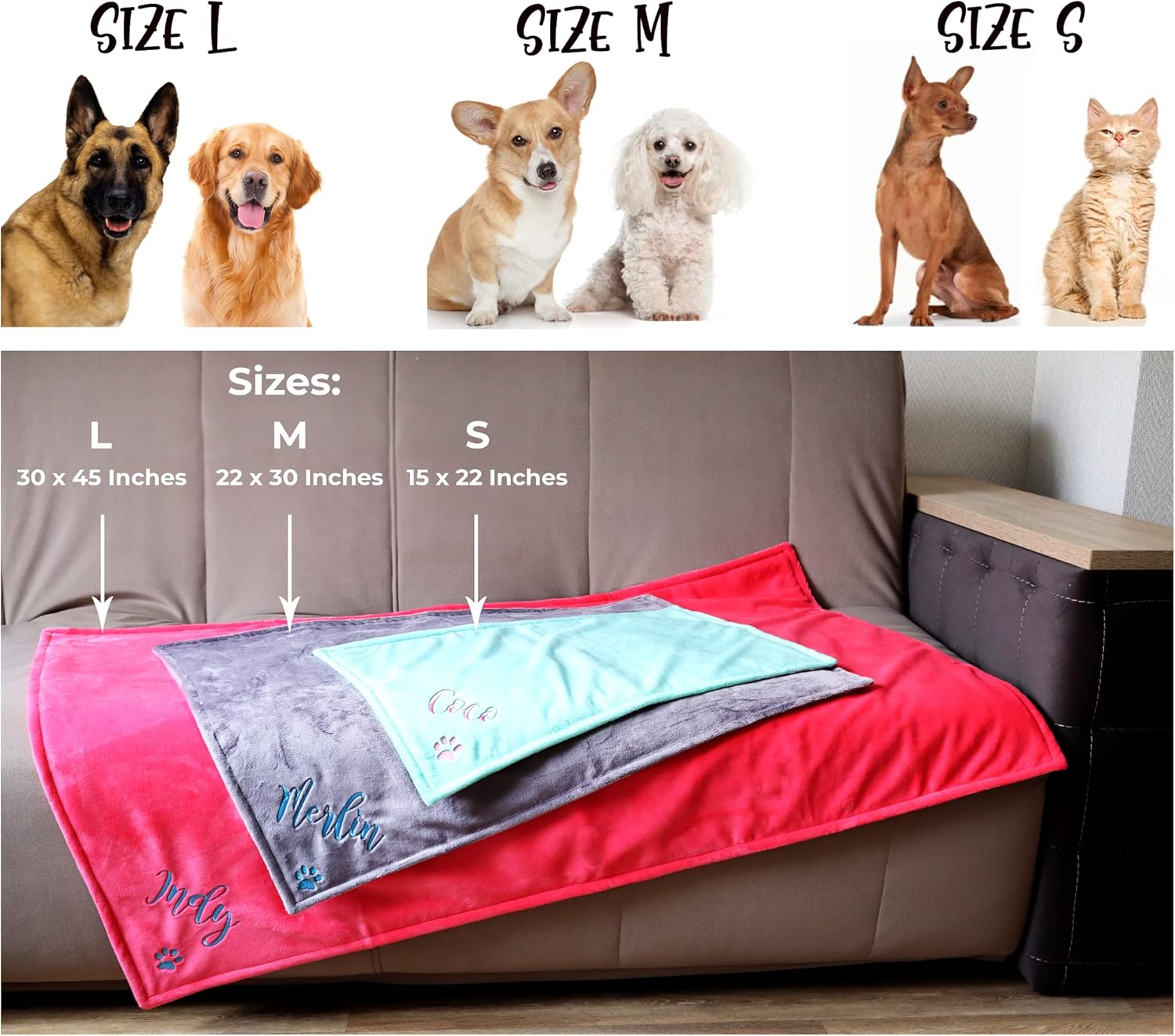 Personalized Dog Blankets for Large Dogs, Puppy Blanket with Pet Name, Customized Dog Mom Gift Pink Dog Accessories (Aqua Blue)