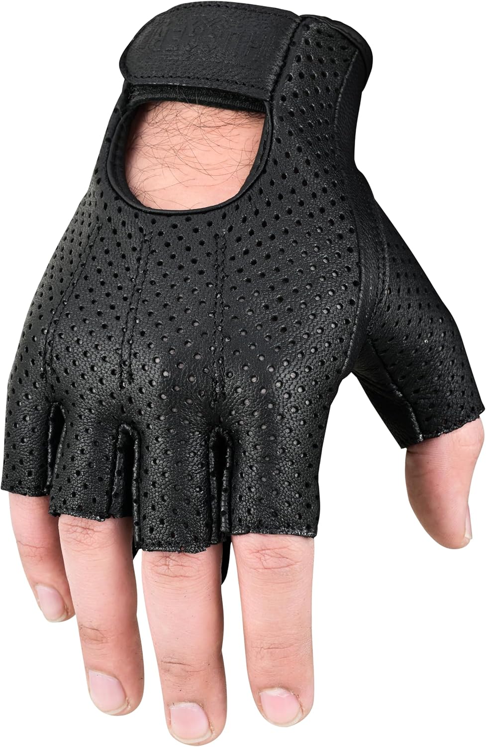 Hugger Men's Weatherlite Leather Fingerless Motorcycle Glove Riding, Driving, Cycling, Weight Lifting - Image 4