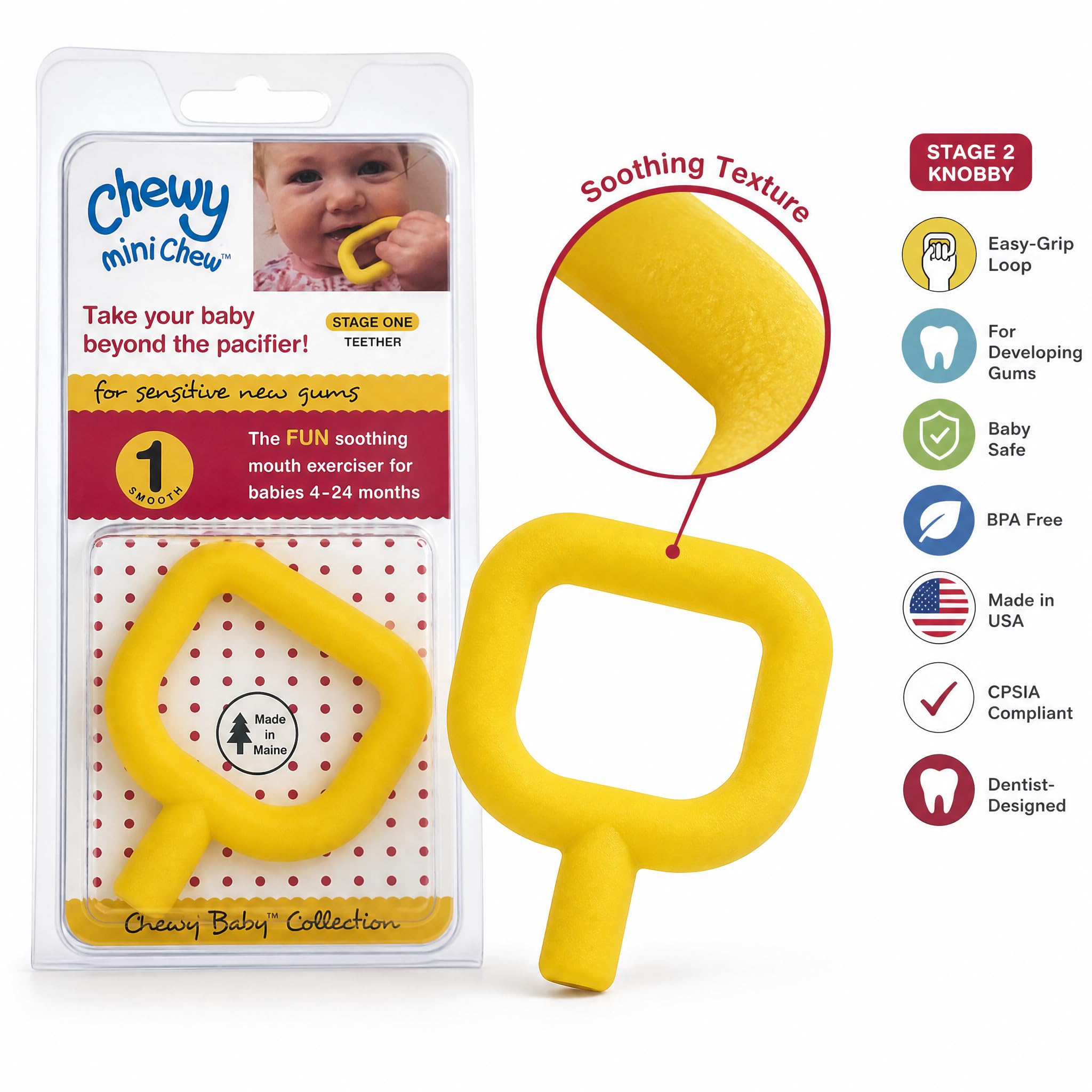Chewy Tubes Mini Chew Smooth Oral Motor Tool, Latexfrei (Gelb)