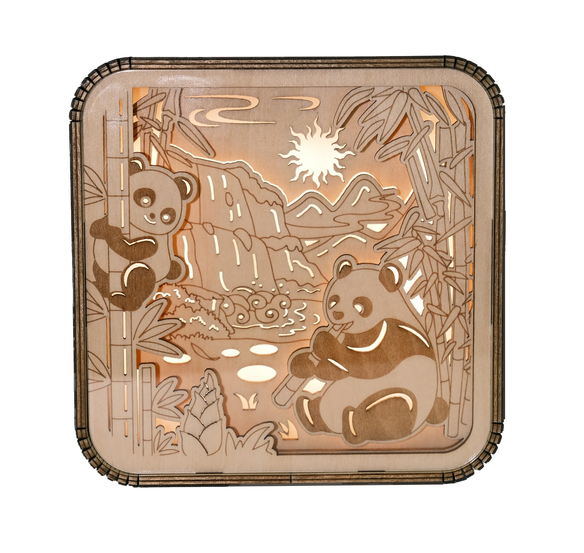 NAVISSORYPanda Pattern Wood Carving Creative Gifts USB Charging 5V Voltage Atmosphere Lamp Touch Control Switch Souvenir and Collectible Ideal for University Students