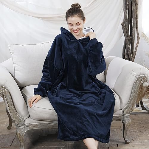 Miniatura 6 de AmyHomie - Sudadera tipo manta con capucha de Sherpa, tamaño grande, manta con bolsillos para adultos, niños y adolescentes