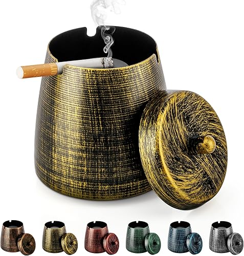 Cenicero para cigarrillos al aire libre, cenicero al aire libre con tapa para cigarrillos, cenicero de metal sin olor a viento sin humo para patio,