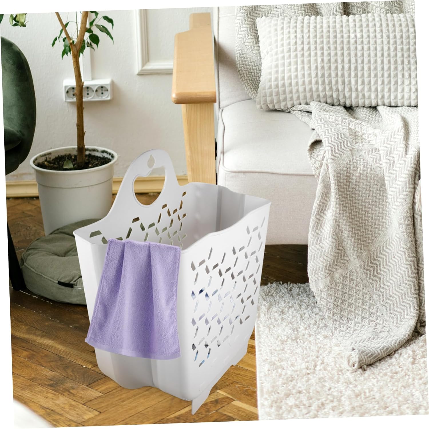 Collapsible Wall Mounted Laundry Basket Space-Saving Dirty Clothes Hamper with Handle Ideal for Bathroom Storage White Plastic 15.15 X 11.02 X 6.69 Inch