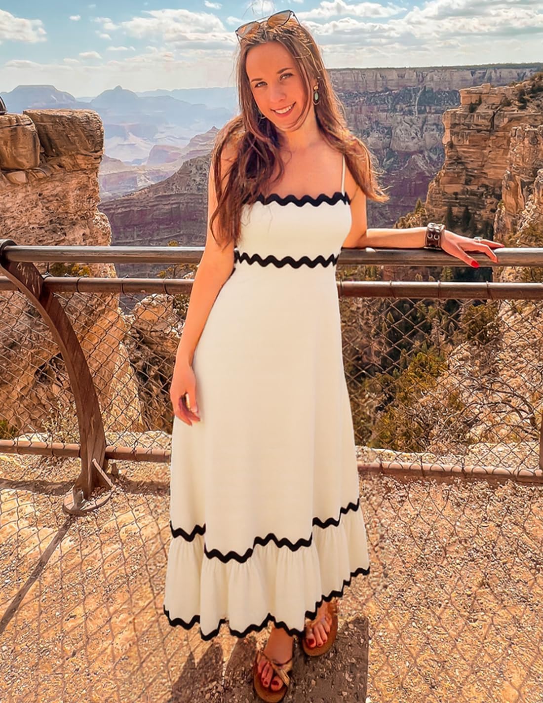 ZESICA Women's 2026 Summer Spaghetti Straps Sleeveless Backless Sundress Flowy Smocked Lace Swing A Line Midi Dress