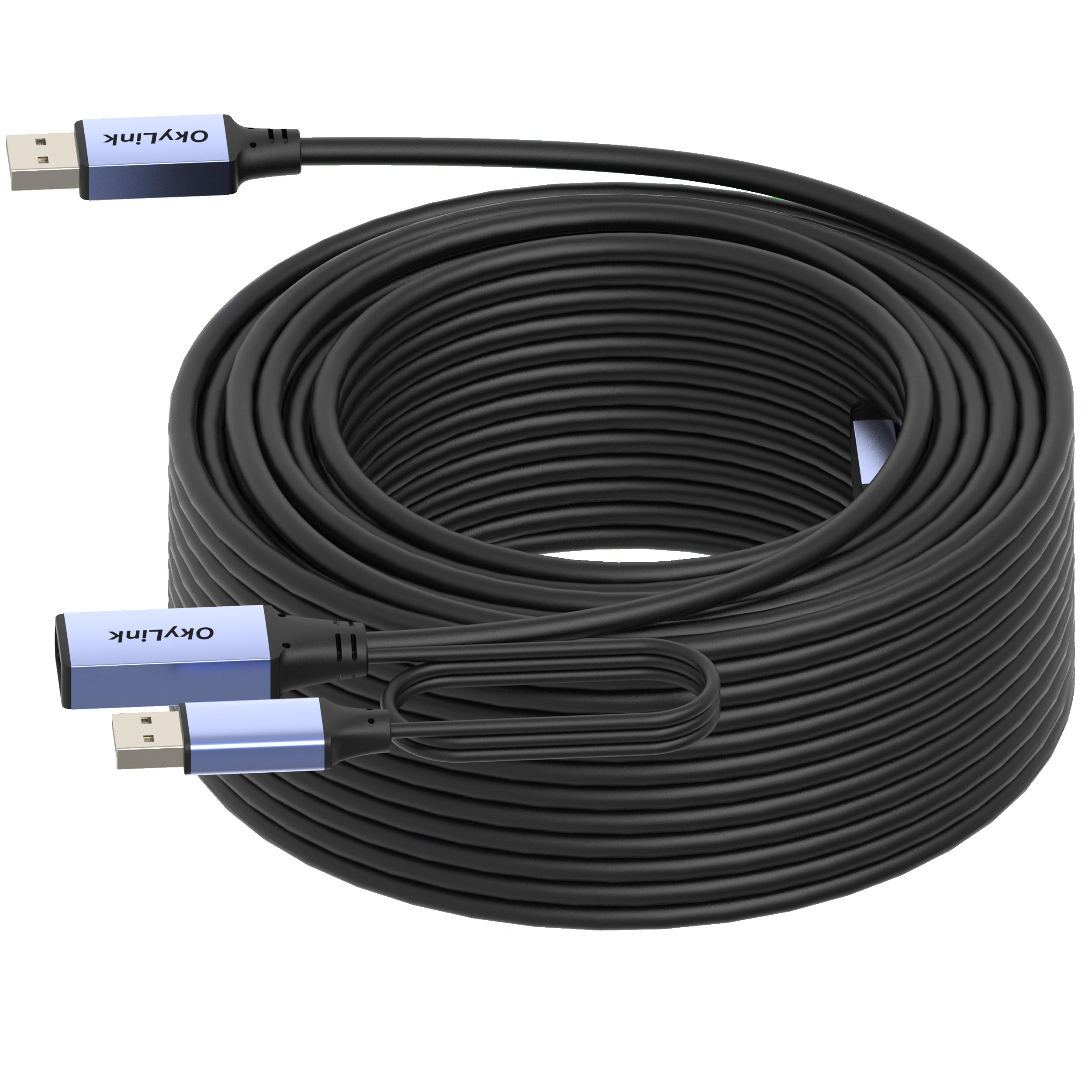 OkyLink Cable de extensión USB 2.0 activo de 30 m, macho a hembra A 480 Mbps para impresora, mouse, teclado, escáner, cámara