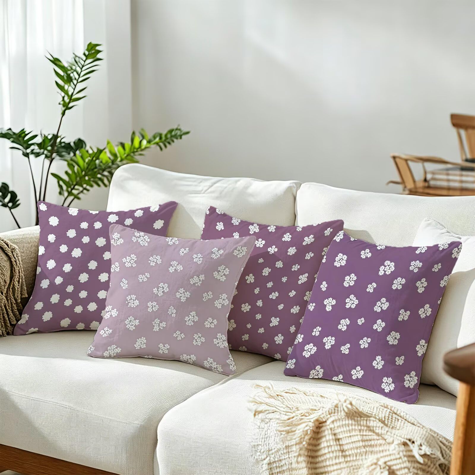 Viola Federe Cuscini Divano 40x40cm, Cuscini da Esterno Set de 4, Cod-45 | Velour Copricuscini Decorativi Letto Arredo, per Letto, Soggiorno, Giardino, Esterno, Casa Decorazione Set di 4 Fiore