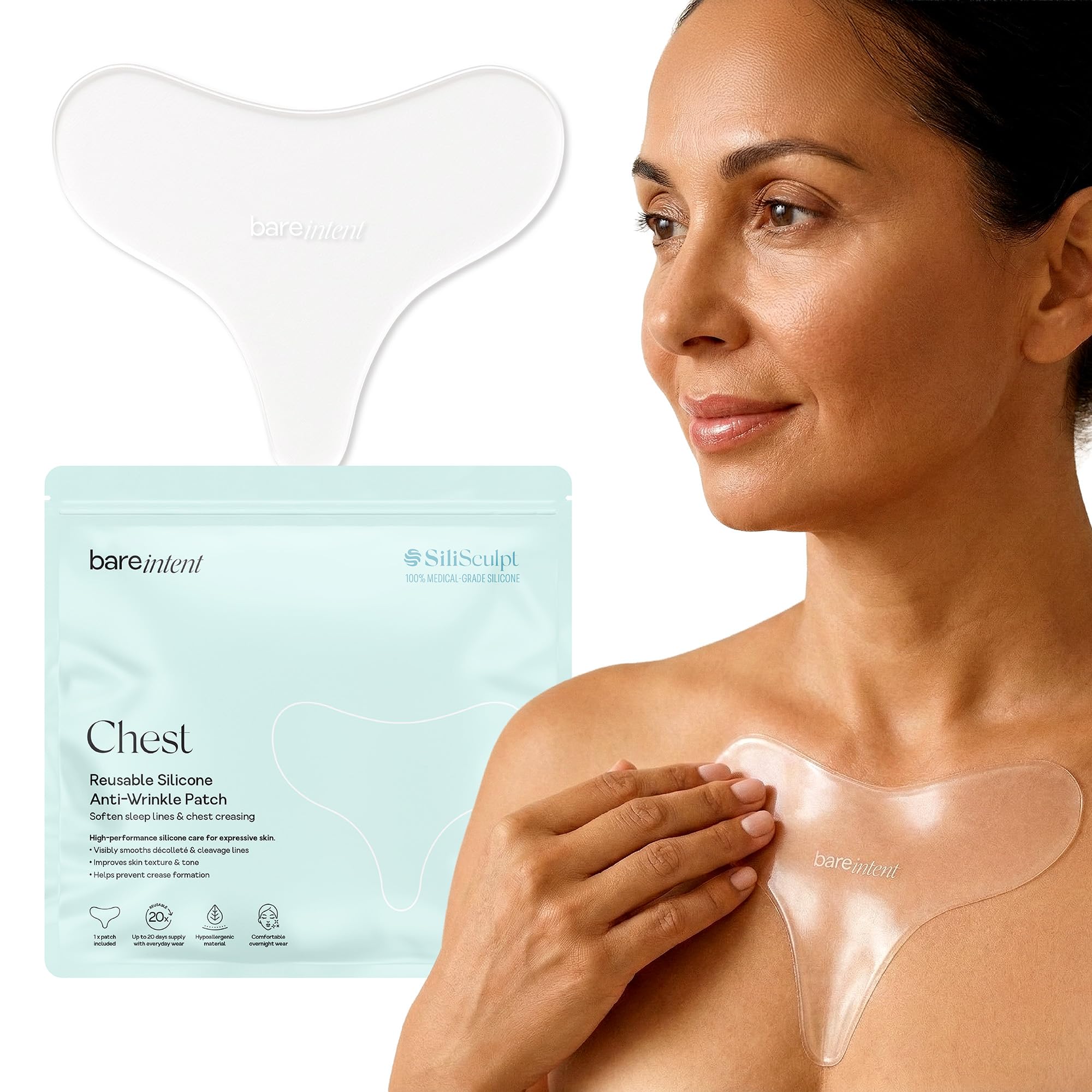 Patch antirughe riutilizzabile in silicone per il petto, 100% silicone di grado medico, ammorbidisce visibilmente le linee del sonno, décolleté e rughe di décolleté | 1 confezione