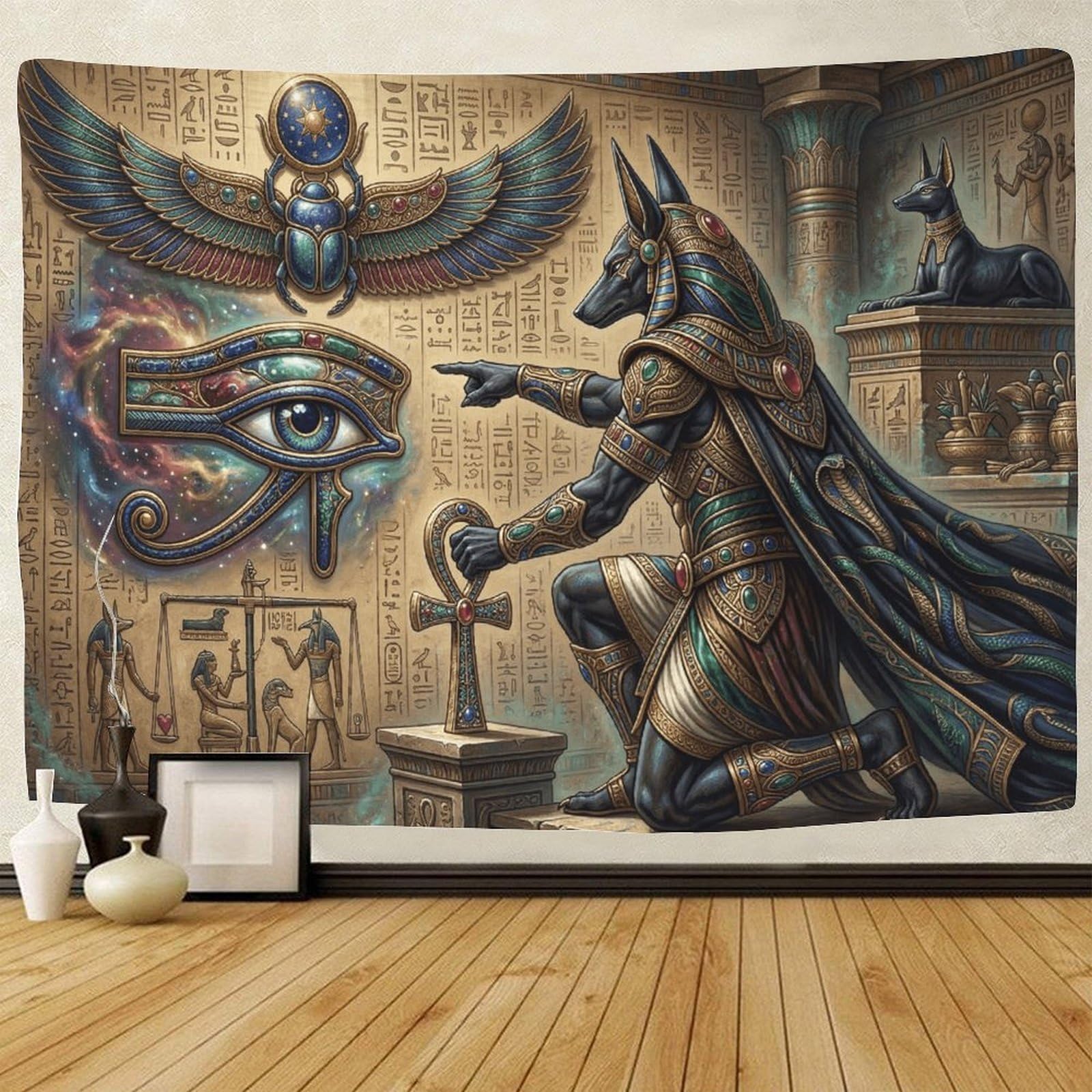 GPMNBCXZK Egyptian Anubis Wall Tapestry Scarab Bedroom Living Room Decor 3D Printed Dorm Art 180cmx230cm