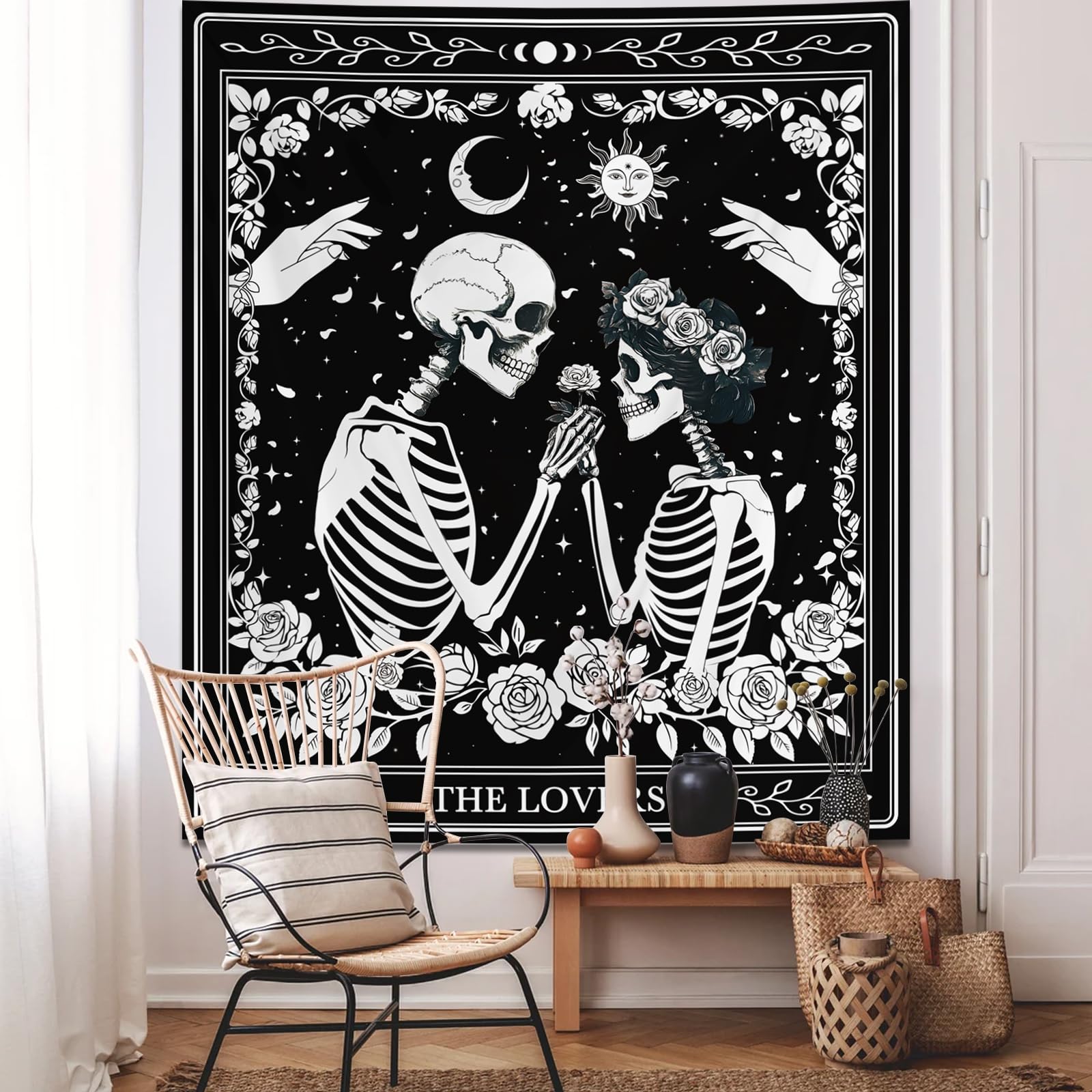 Atrippy Halloween Gothic Room Decor Tapestry, Goth Skull Grunge