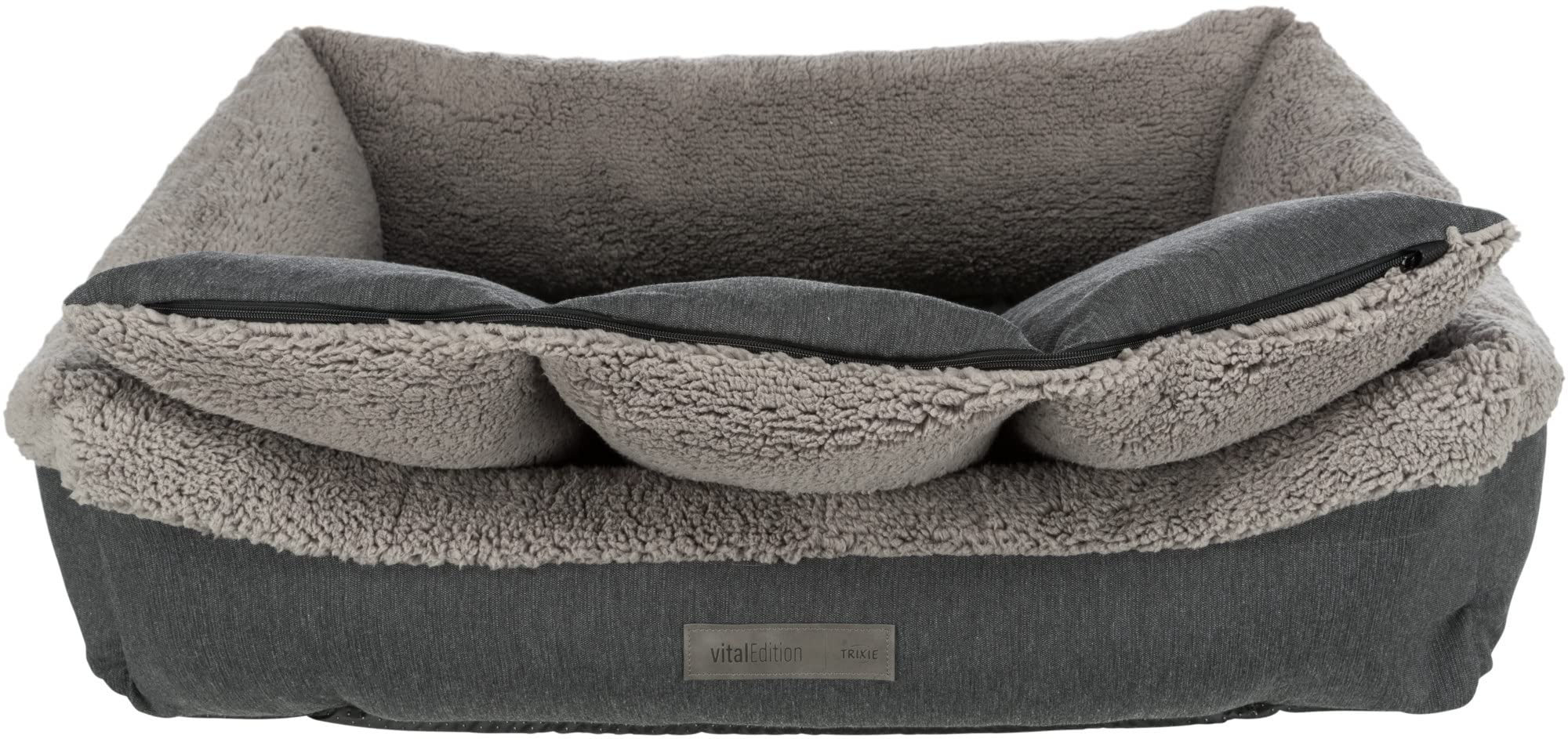 TRIXIE Hundebett Vital Bendson 110 x 85 cm – dunkelgrau/hellgrau | Orthopädischer Schaumkern für gelenkempfindliche Hunde – für mittelgroße Hunde, sorgfältig verarbeitet und angenehm weich