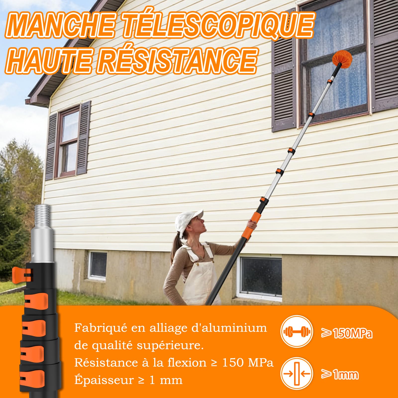 SISUPASSIE 7,2m Perche Telescopique, Manche Telescopique en Aluminium pour Dépoussiérer, Badigeonner et Nettoyer, Intérieur et Extérieur