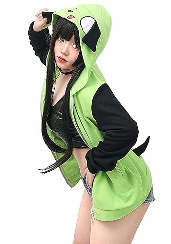 C-ZOFEK Cosplay Hoodie Jacket Mens Womens Green Coat with Ears for Halloween Parties Costume - Medium - Green