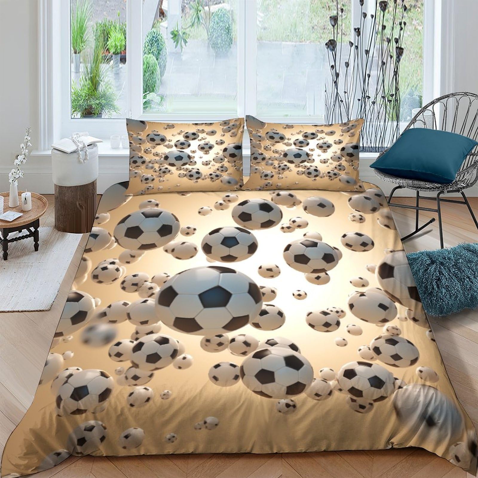 Housse de couette football 200x200 pour lit double ado avec taies