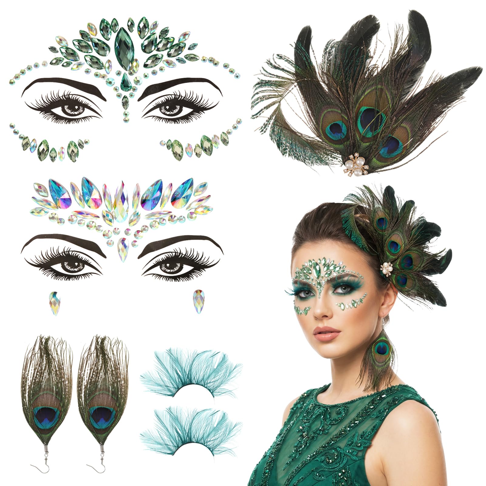 iewrtcin Damen Pfauenfeder Haarschmuck Set Pfau Feder Haarsc