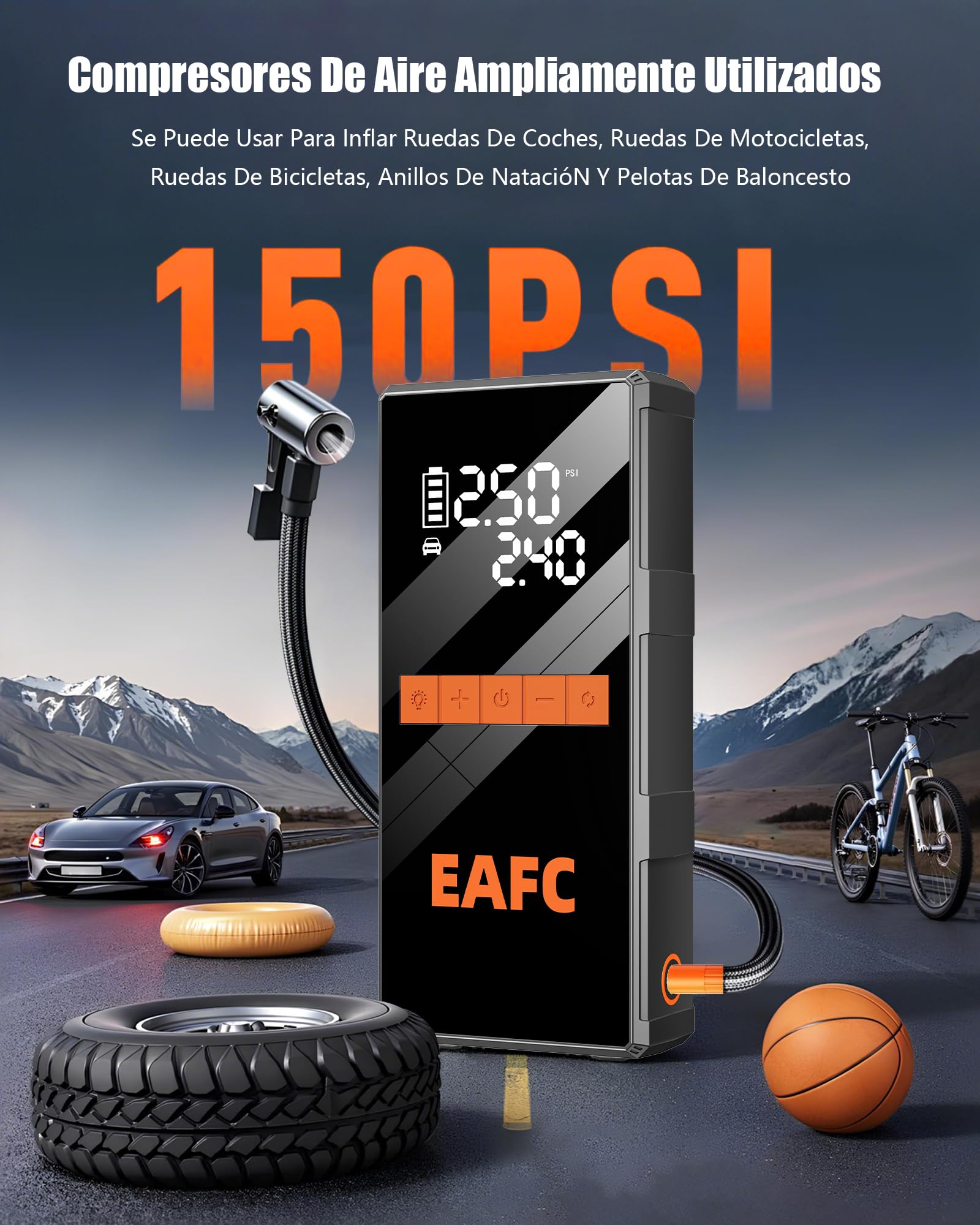 4000A Arrancador de Baterias de Coche con Compresor 150 PSI, Arrancador de Coches Portatil 12V (hasta 10L Gasolina/5L Diesel), Arrancador Bateria Moto con Pantalla LED, LED, USB-C, Bolso de Mano