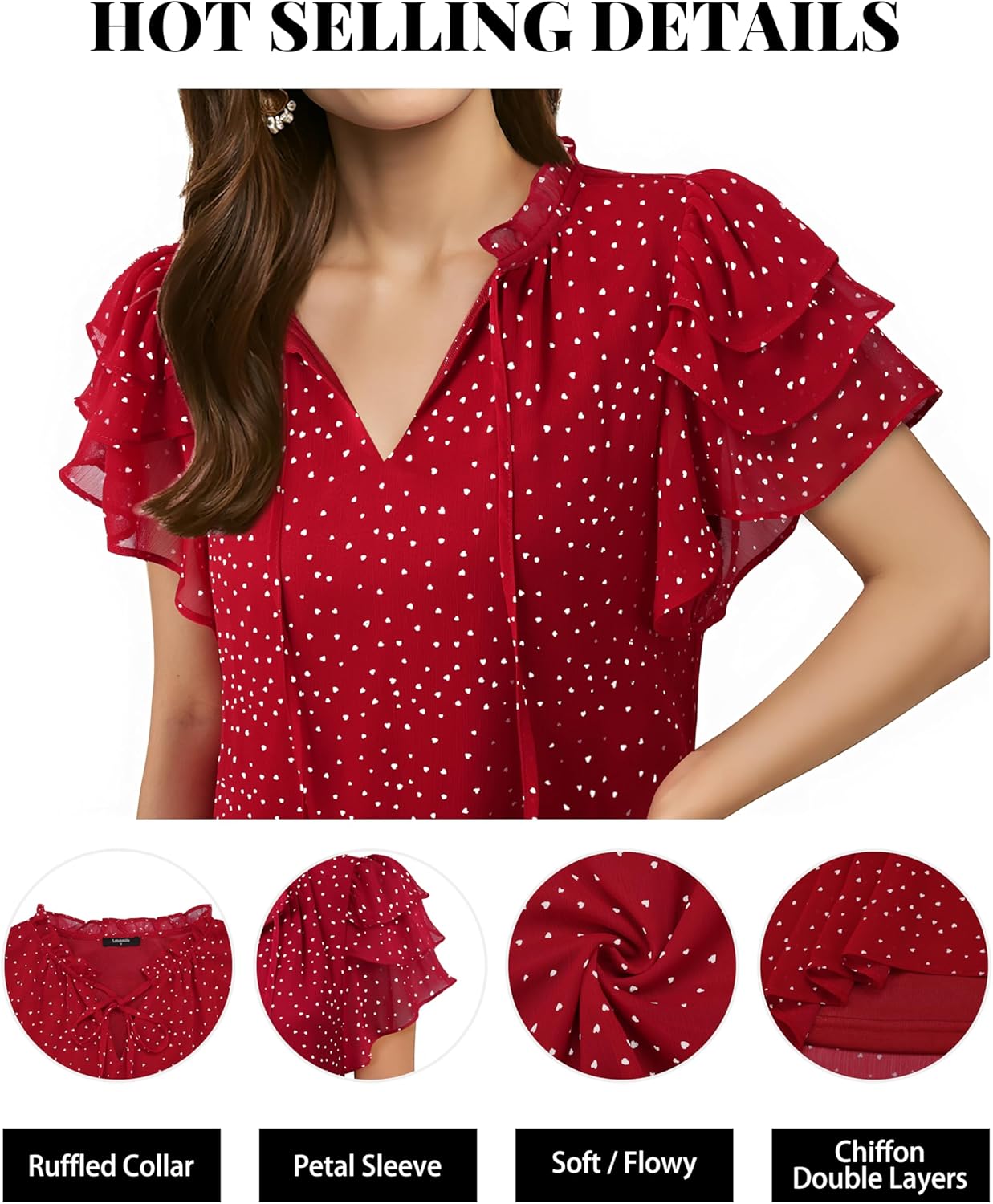 Lotusmile Summer Chiffon Dressy Casual Blouses Elegant Ruffle Short Sleeve Work Tops for Women Trendy - Image 5