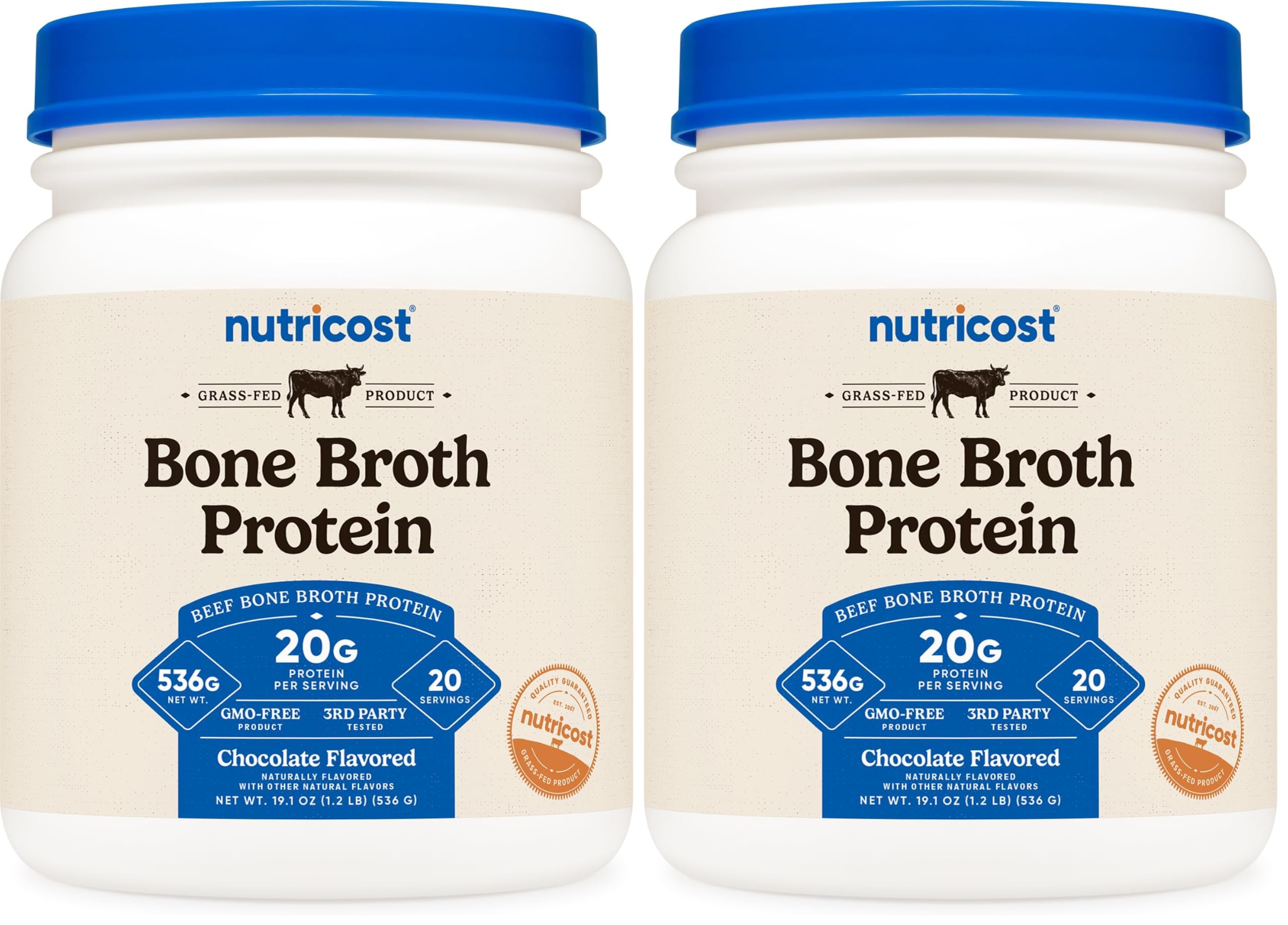 Nutricost Beef Bone Broth Protein Powder Chocolate (20 Servings) - Gluten-Free, GMO-Free (Pack of 2) 1.19 Pound (Pack of 2)