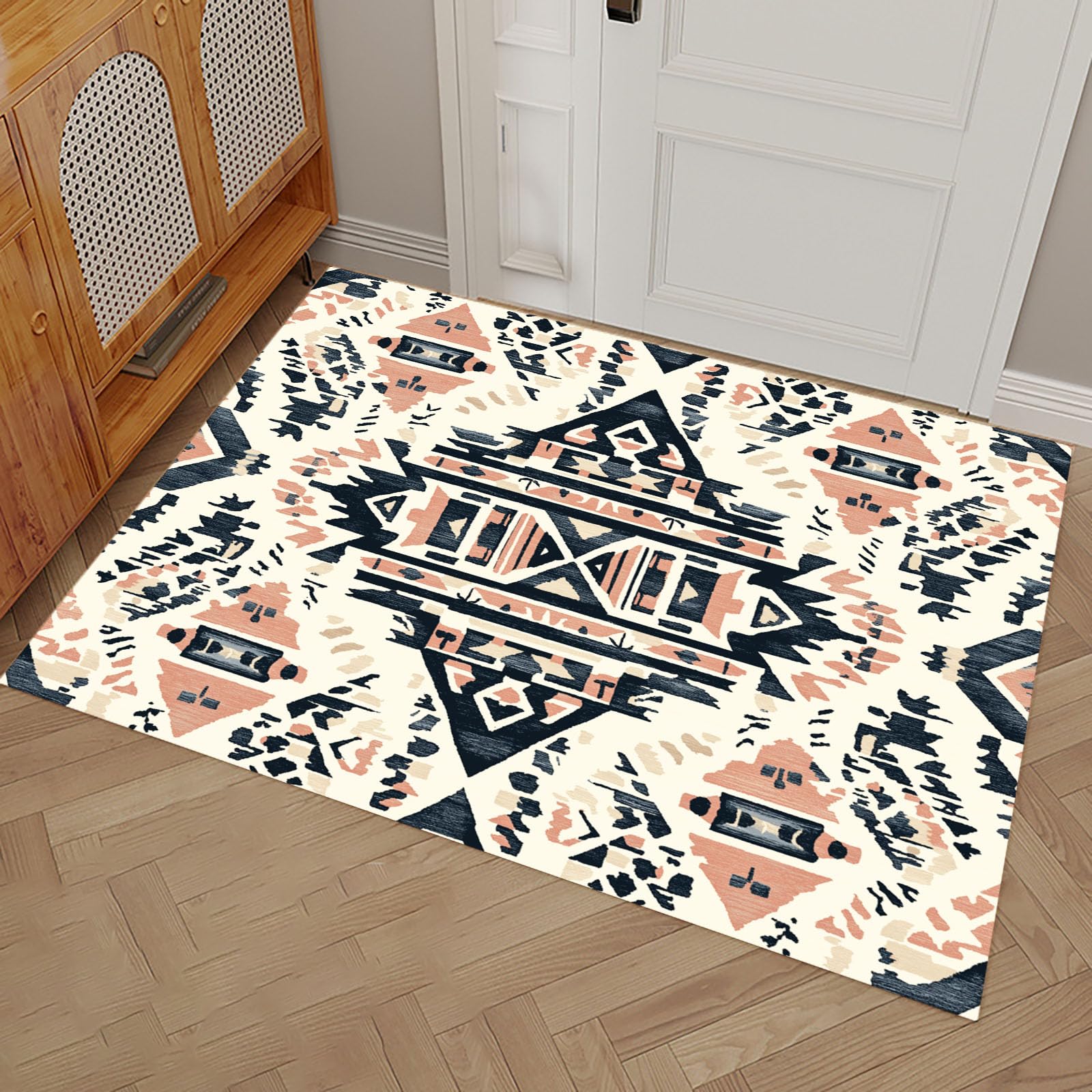 Paillasson intérieur extérieur aztèque tapis beige 50x80 cm pour cuisine et chambre