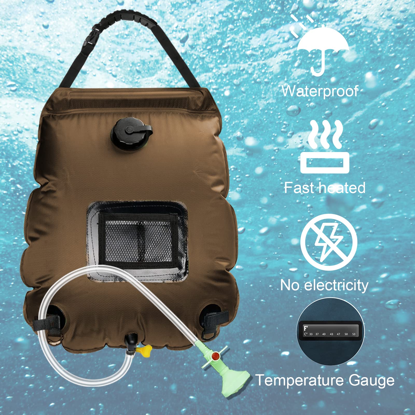 Sac De Douche Solaire Portable De 20L, Douche Solaire Portable De 20l Douche Solaire Chauffee Pour Camping Randonnee Plage Et Activites En Plein Air~p205152587