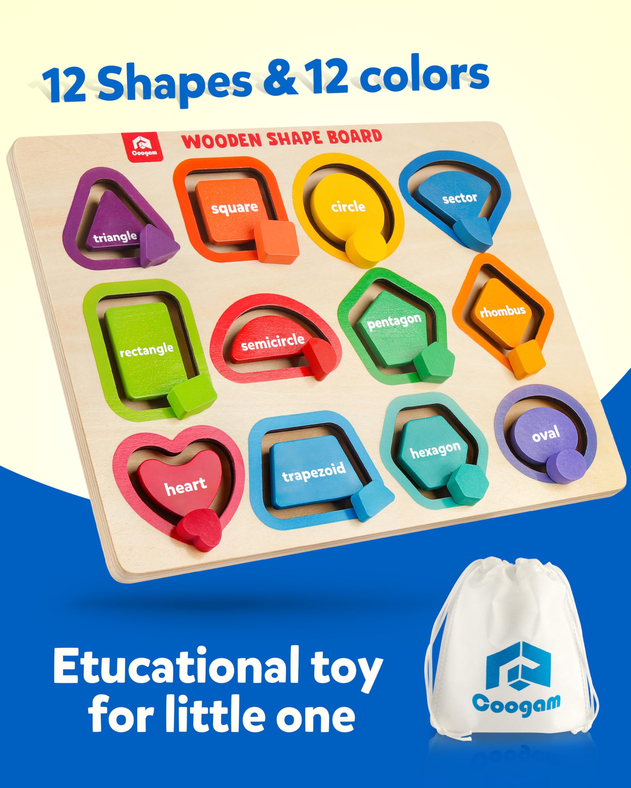 Coogam Rompecabezas de madera con forma de color para niños pequeños, clasificar y apilar, actividades de juego a juego, juguetes educativos de aprendizaje de motricidad fina para niños de 3, 4, 5