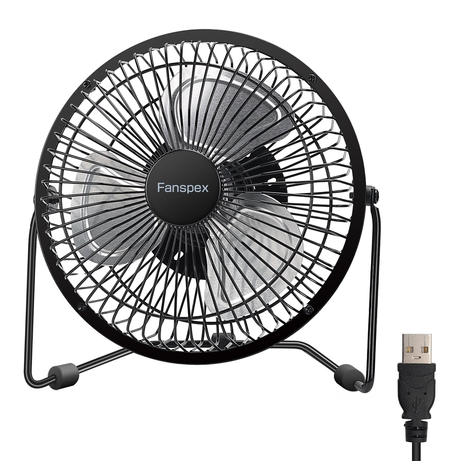 Fanspex 6" Small USB Desk Fan for Home Office Bedroom Desktop, Black | Metal Construction with 360° Adjust Tilt, 1800 RPM Fan Speed