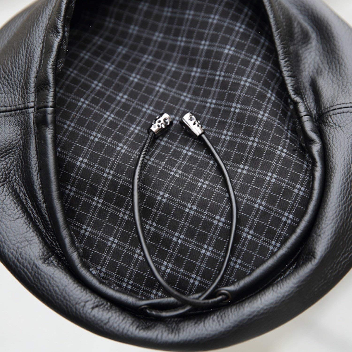 Sombrero Cuero Sheepskin Spfall Winter Street Hip Star Star Ocio Jazz Cap, Mejor Comodidad/Black/Xxl
