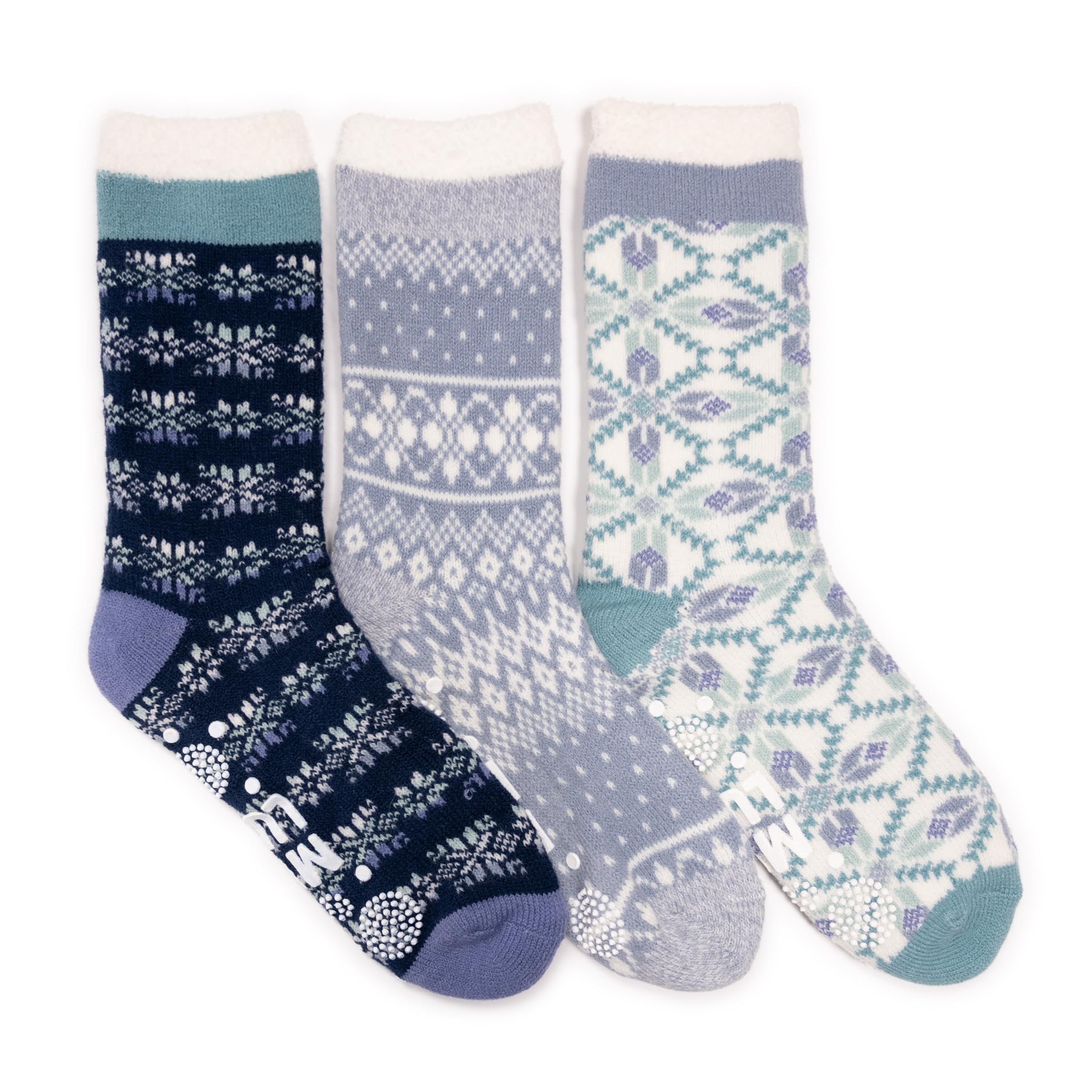 Muk Luks Women's Blue Pack Tall Cozy Lined Lounge Sock 3 Pack, One Size