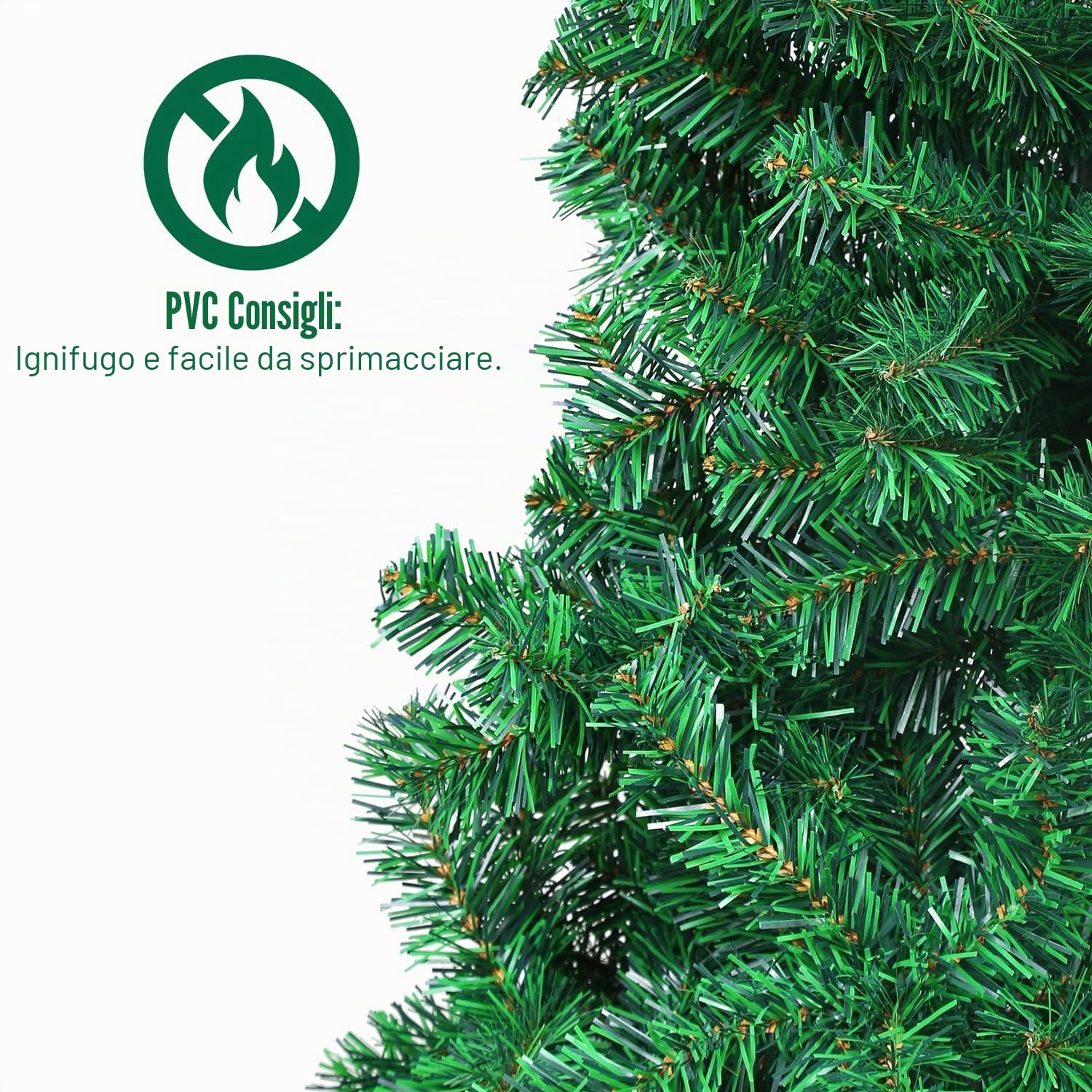 Albero di Natale artificiale, 180 cm, in plastica, con 650 punte, pieghevole, resistente al fuoco, in metallo, con robusto supporto per albero di Natale, colore verde