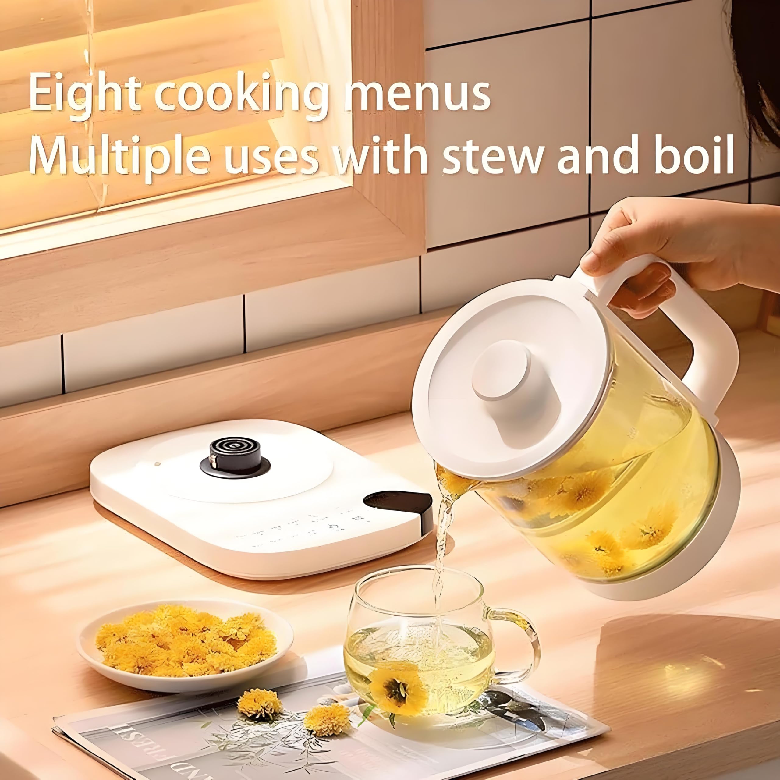 Té de Vidrio Inteligente Hervidor de Té, Tetera de Temperatura Variable, Té de 800W con 11 Prejuicios de Control de Temperatura, Teteras Eléctricas de 1.8 Litros con Infusor de Té Extraíble