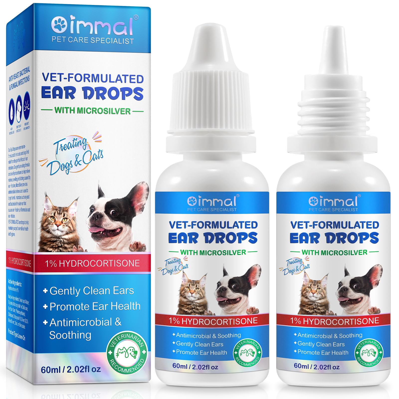 JSBNQRMZ Gentle Cat & Dog Ear Care Solution Twin Pack, Vet Recommended Ear Cleaner for Itchy Ears Soothes Discomfort