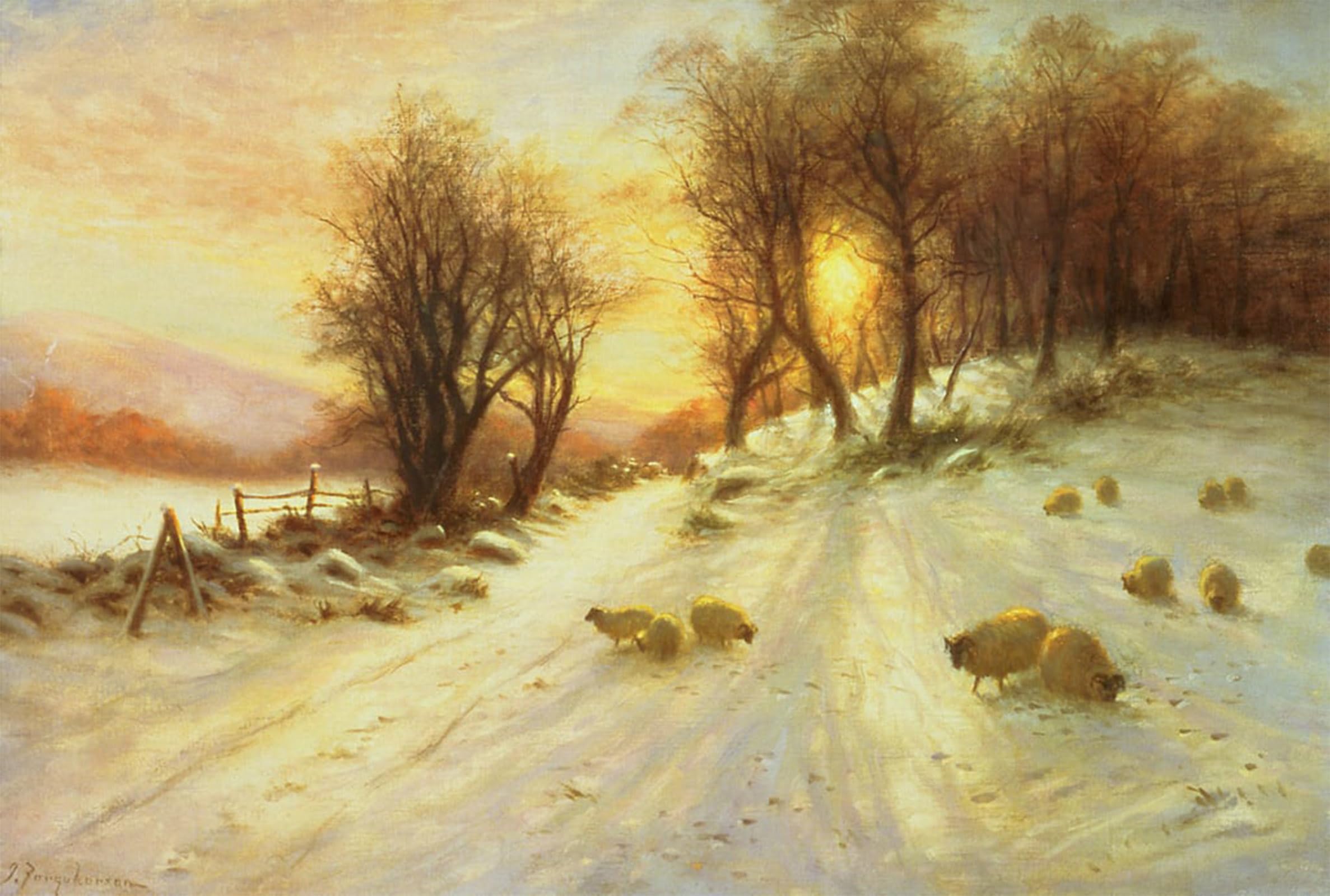POSTERIIk Vintage Print Pop Art Landscape Artwork Sheep in Winter Snow by Farquharson Art Prints for Office Home Decor 60x90cm