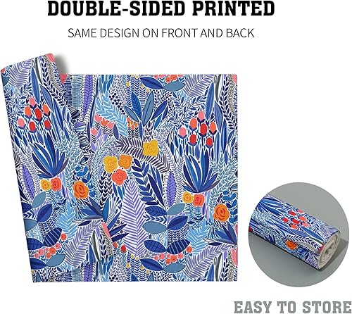 Miniatura 5 de Juego de 4 manteles individuales florales y azules morados  Juego de 4 manteles individuales de flores de color azul marino, primavera y verano,