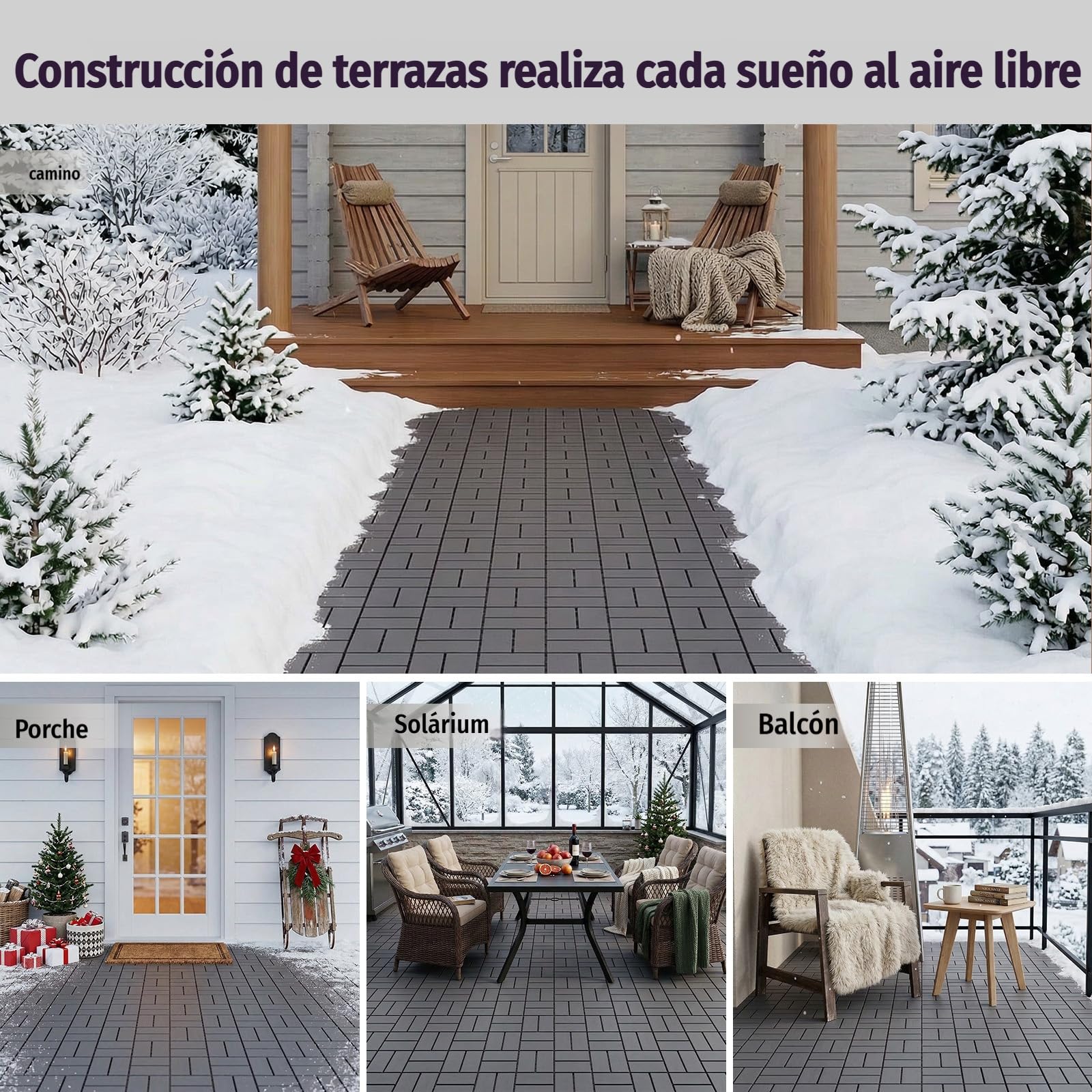 44 Baldosas WPC para Terraza Exterior, Antideslizantes e Impermeables, Sistema Click, Suelo Composite para Jardín, Balcón y Piscina, Gris, 30 x 30 cm, 4 m²