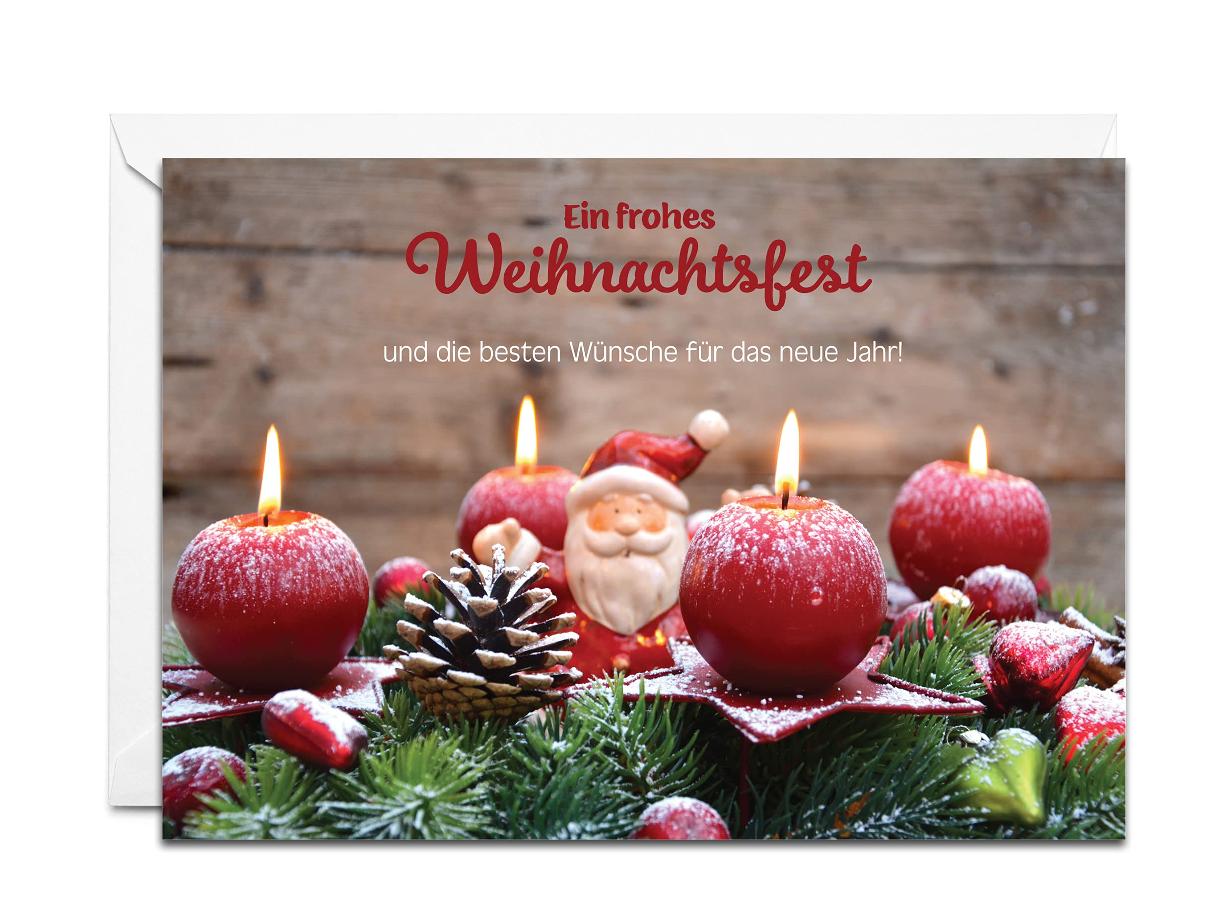 Burg Street Creations German Christmas Card - Ein Frohes Weihnachtsfest (Wreath with Candles & Santa)