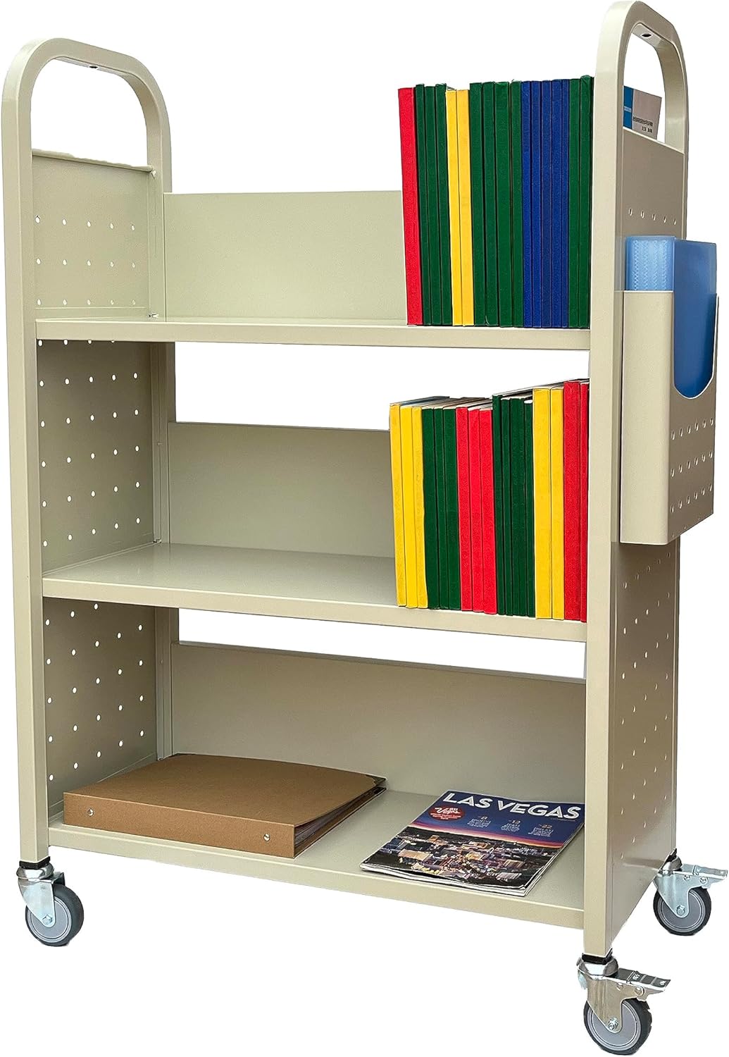 Workington Rolling Book Truck Book Cart with 3 Flat Shelves