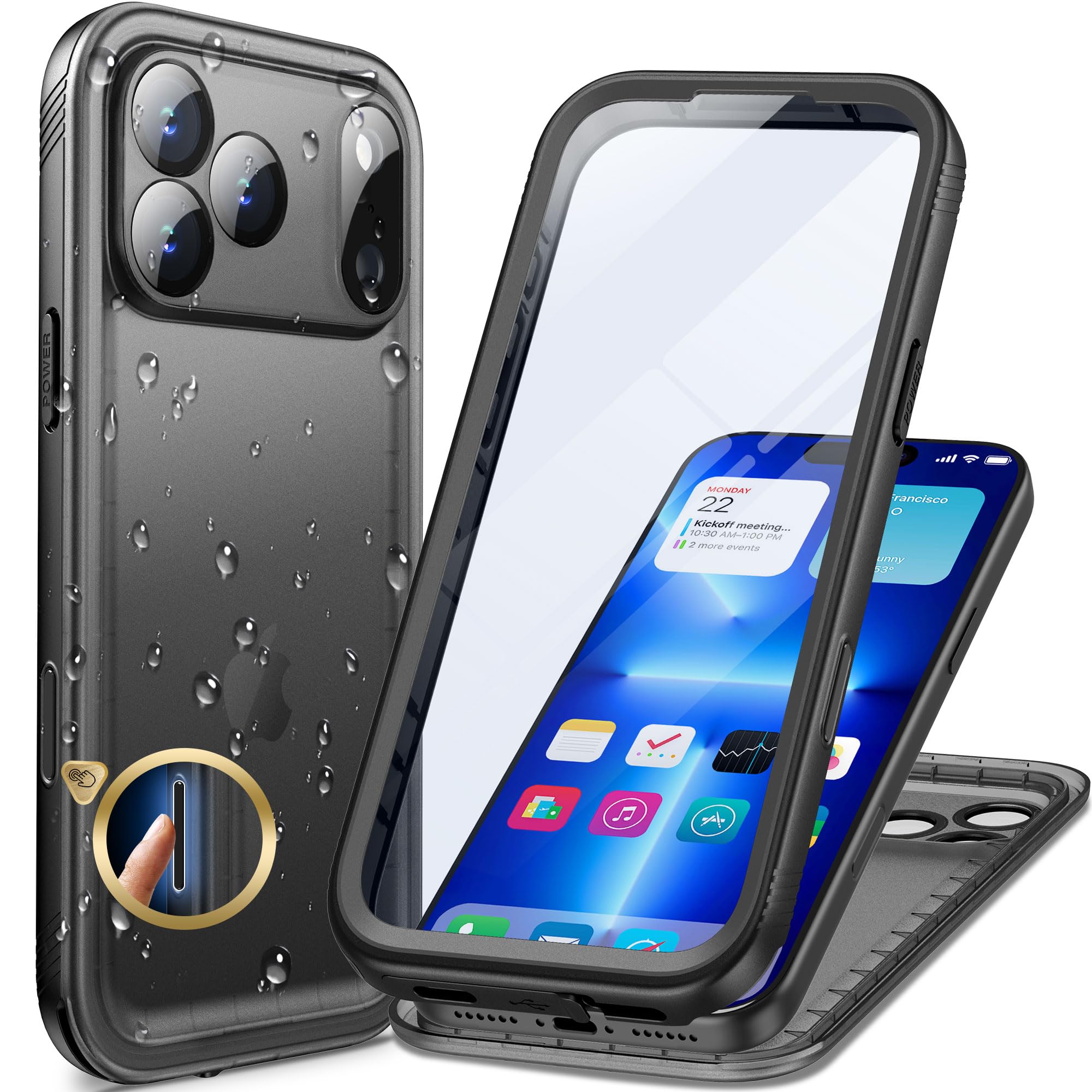 Cozycase Cover TOP 360 Antiurto IP68 Impermeabile Per iPhone 17 18 Pro Max | Indistruttibile Rugged Militare, Subacquea Waterproof Anti Urto Resistente Antipolvere, Custodia Integrale Doppia Case. Nero