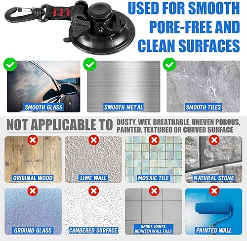 Miniatura 2 de Vashly Ventosa resistente, 6 ventosas fuertes con ganchos y 6 clips de lona, agarre de bloqueo para automóvil, toldo, barco, campamento