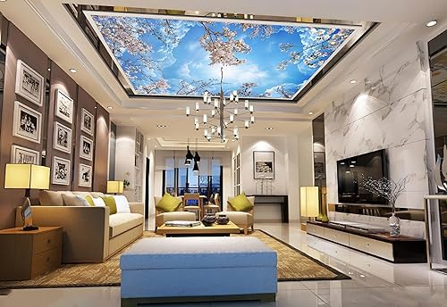 Miniatura 3 de Eierme Papel pintado de pared 3D con diseño de cielo, flor de cerezo, 178 x 117 pulgadas