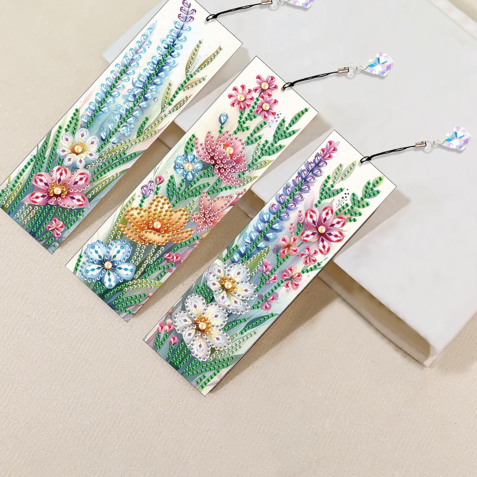 DCIDBEI 3-Piece 5D Diamond Painting Bookmark Kits - Flowers - DIY Beads & Leather Tassel Bookmarks for Adults & Beginners - Image 4