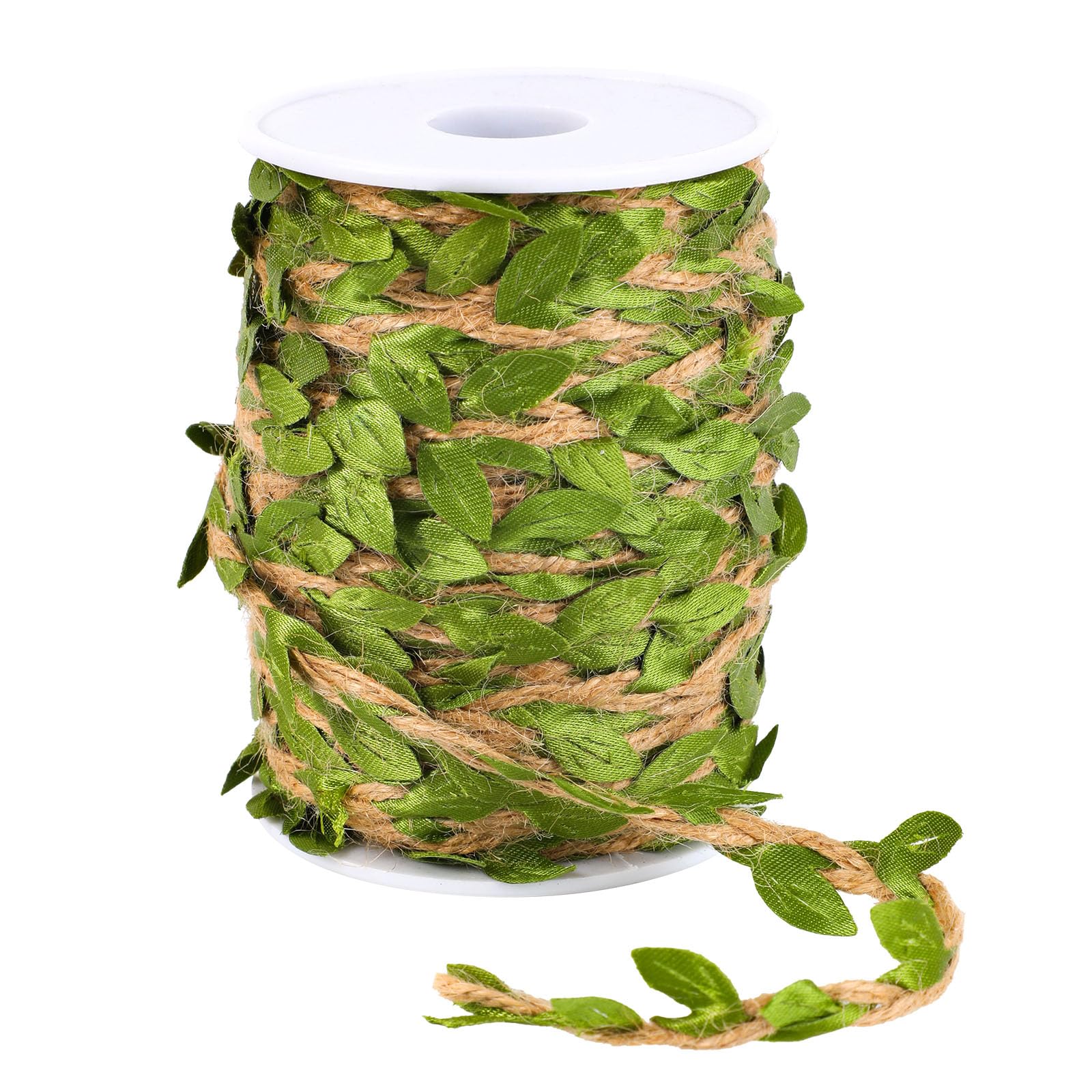 Natural Jute Twine with Green Leaves, 30m/98.42ft Rustic Burlap Ribbon String Decorative Garland Garden Vines Rope for Crafts Gift Wrapping Wedding & Home Decor