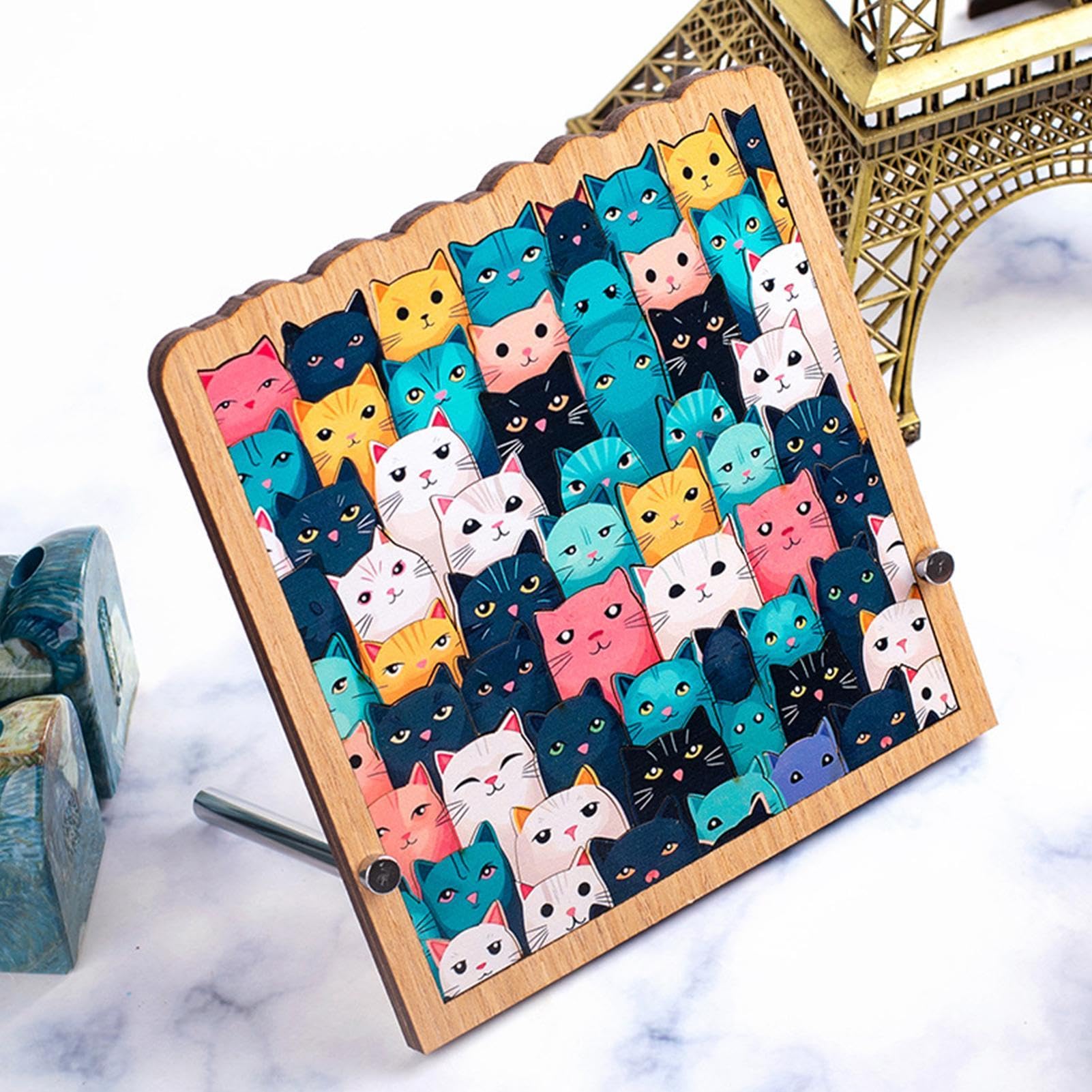 Puzzle w kształcie kot, unikalne drewniane puzzle, dla entuzjastów puzzli, rodziny i przyjaciół