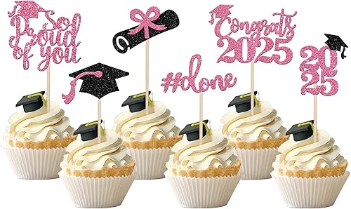 Miniatura 154 de 30 piezas 2024 de graduación 2024 decoración para cupcakes de doble cara clase de 2024, diploma 2024, felicitaciones graduadas, decoraciones