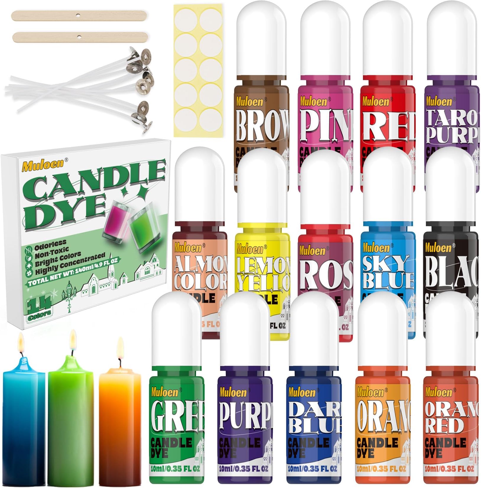 Beesworks Candle Dyes 16 Colors Liquid Dyes for DIY Candle Making 16 Bottles