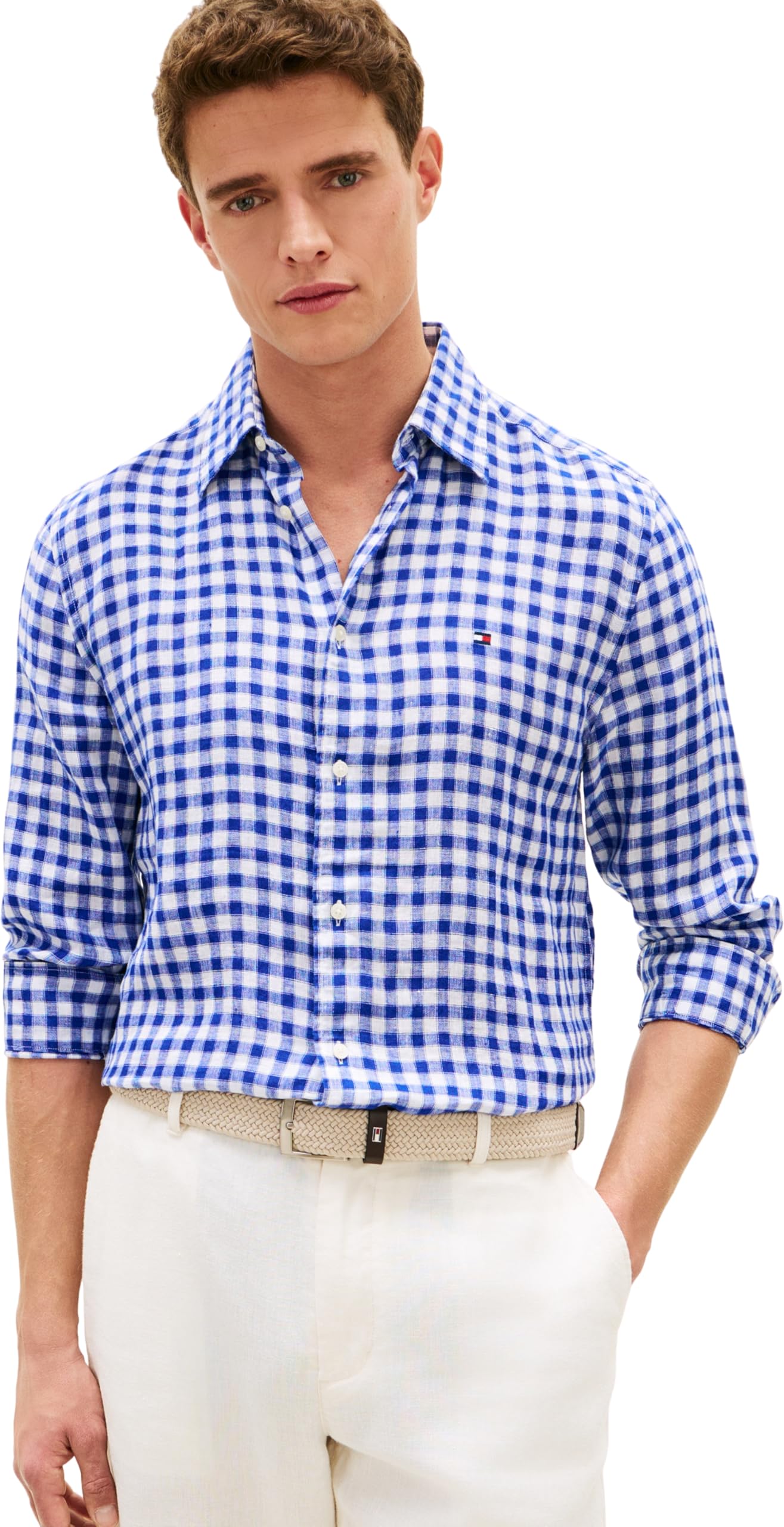 Tommy Hilfiger Herren Linen Essential Gingham Rf Shirt Mw0mw42401 S/S Shirt (1er Pack)