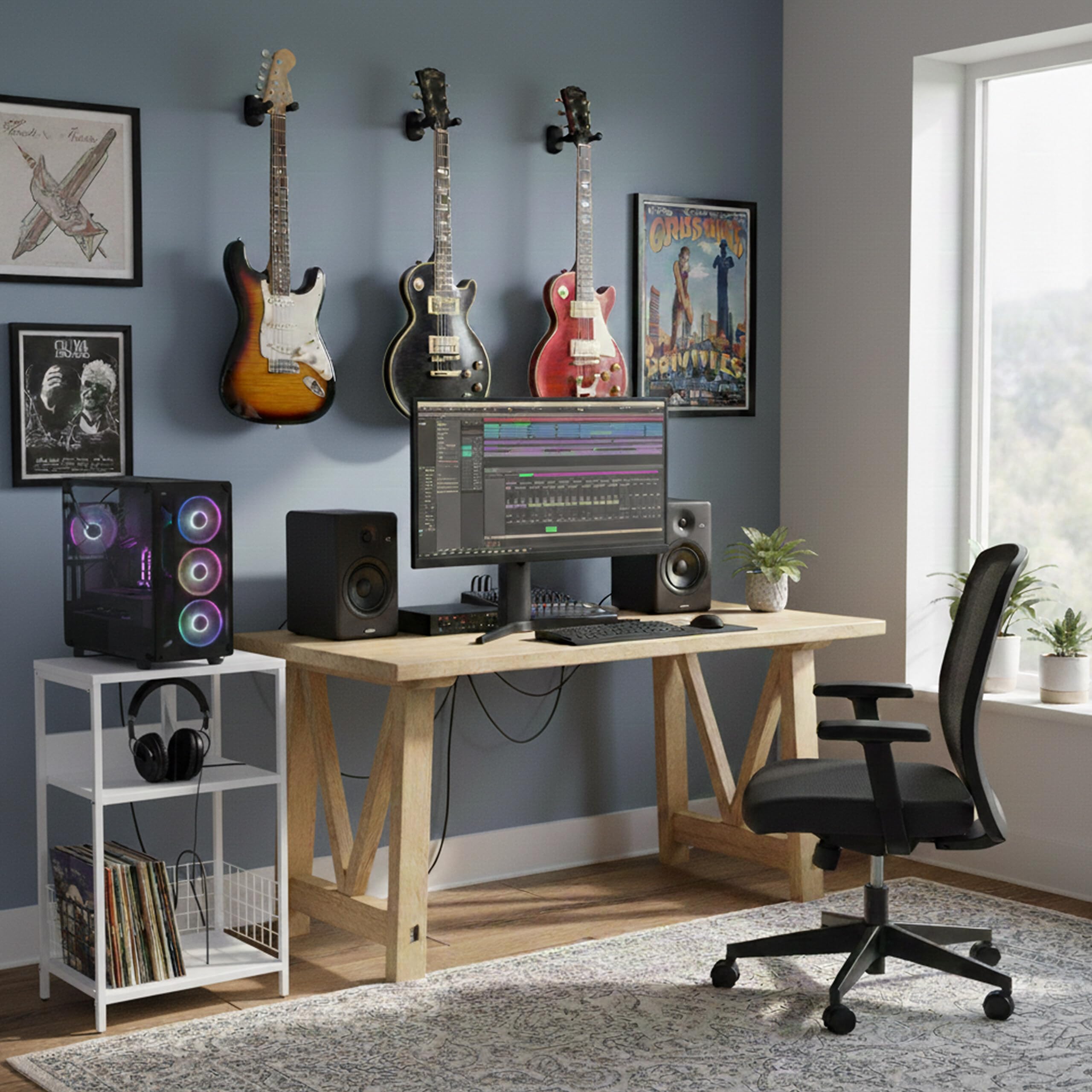 Relaxdays Meuble pour Platine Vinyle, 3 Niveaux, séparateurs, H x L x P : 65 x 40 x 30 cm, Fer/MDF, Blanc