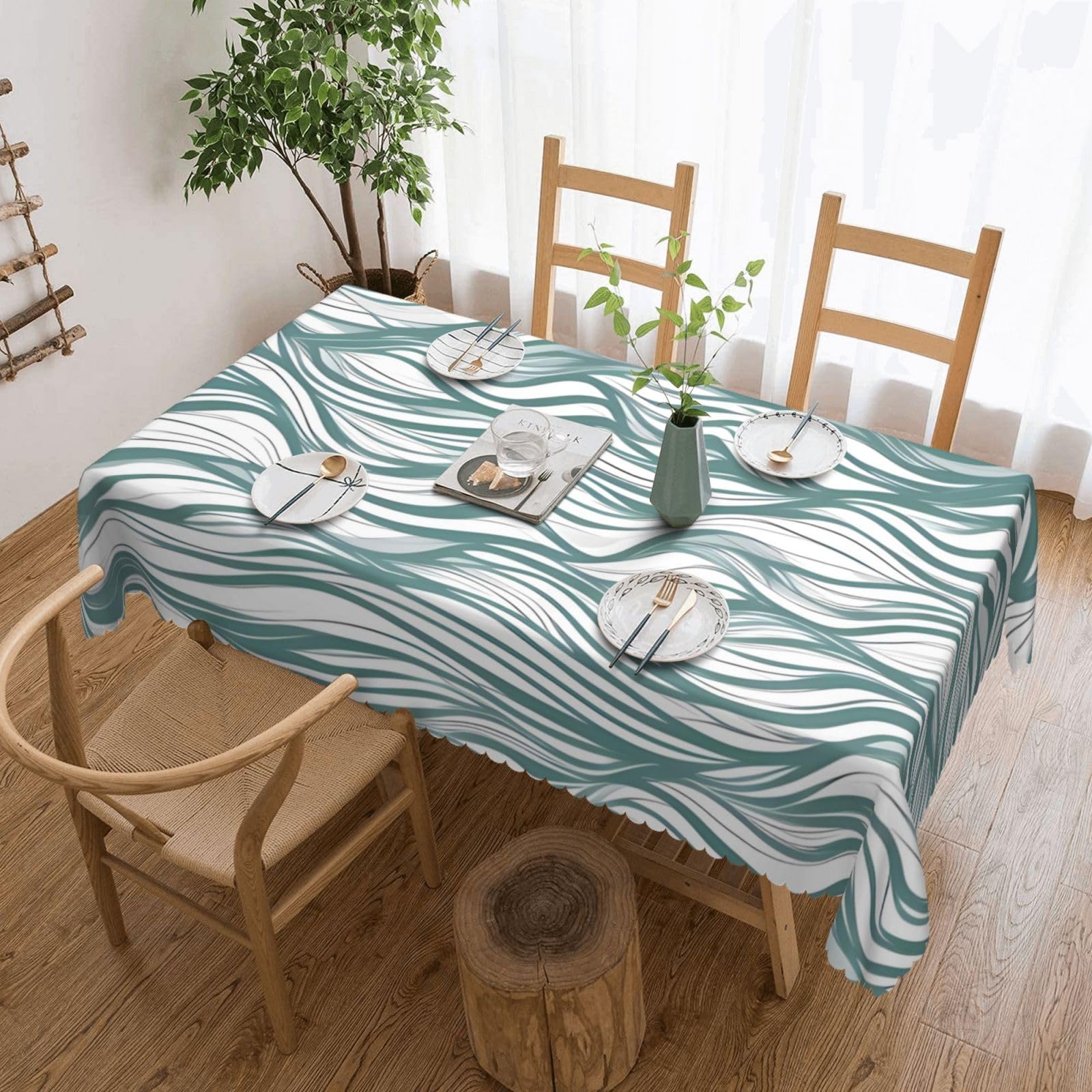 Nappe rectangulaire imperméable et anti-tache verte 137x183 cm lavable pour cuisine